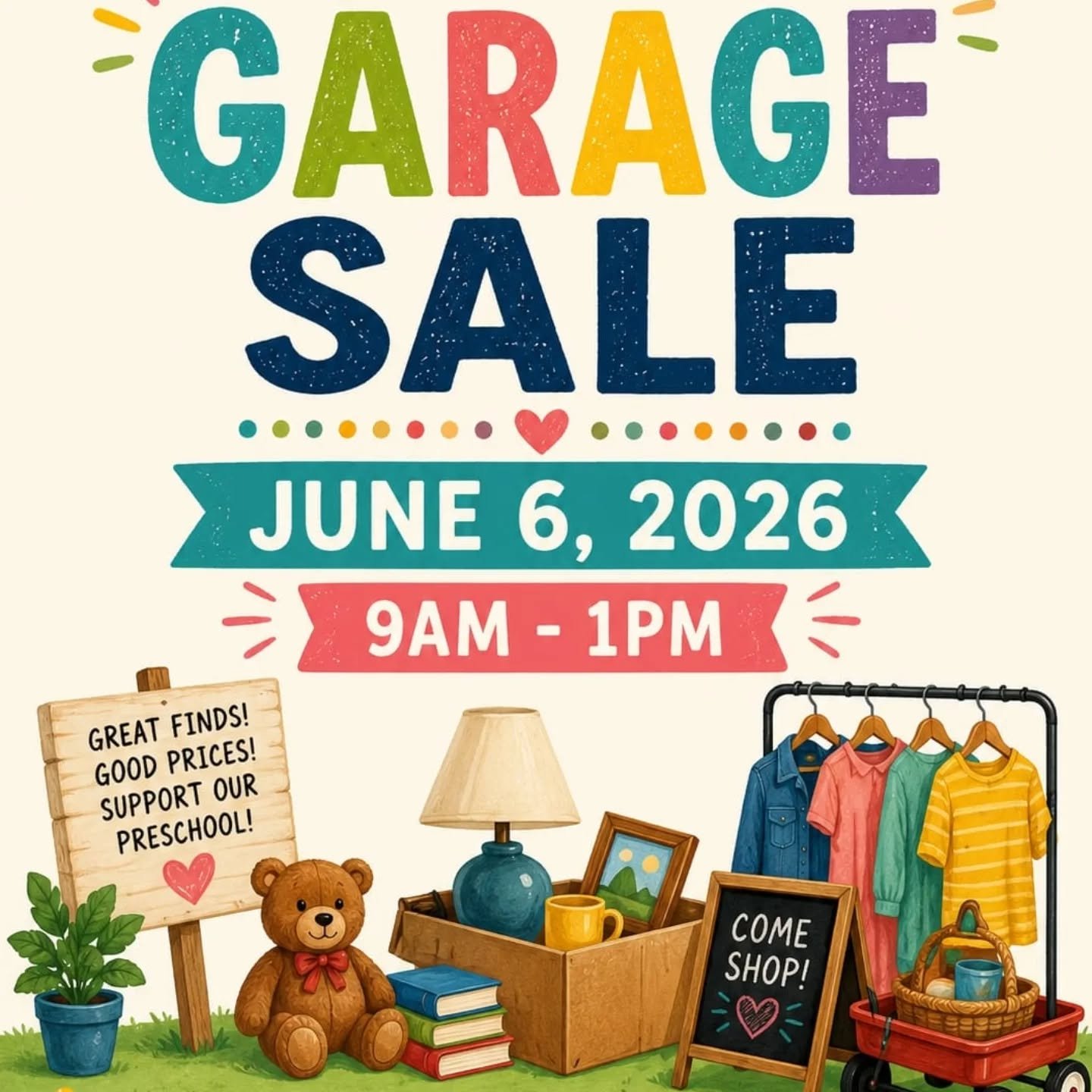 Join us tomorrow, June 6th from 9am to 1pm for our community Garage Sale. Lots of great items up for grabs and all proceeds go towards our roof fundraiser.
