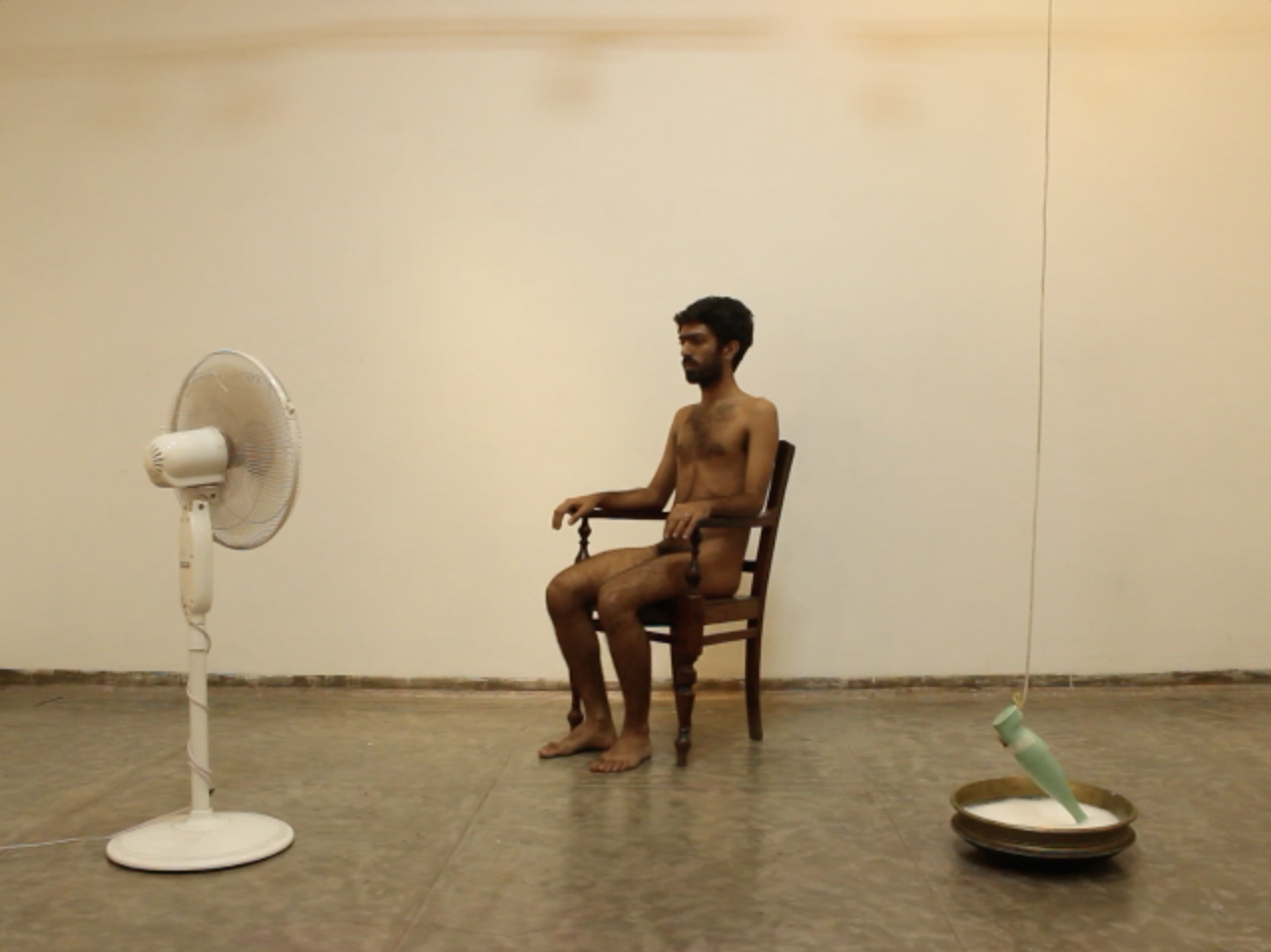 Landscape #1 pedestal fan, hand blender, milk, bowl, chair