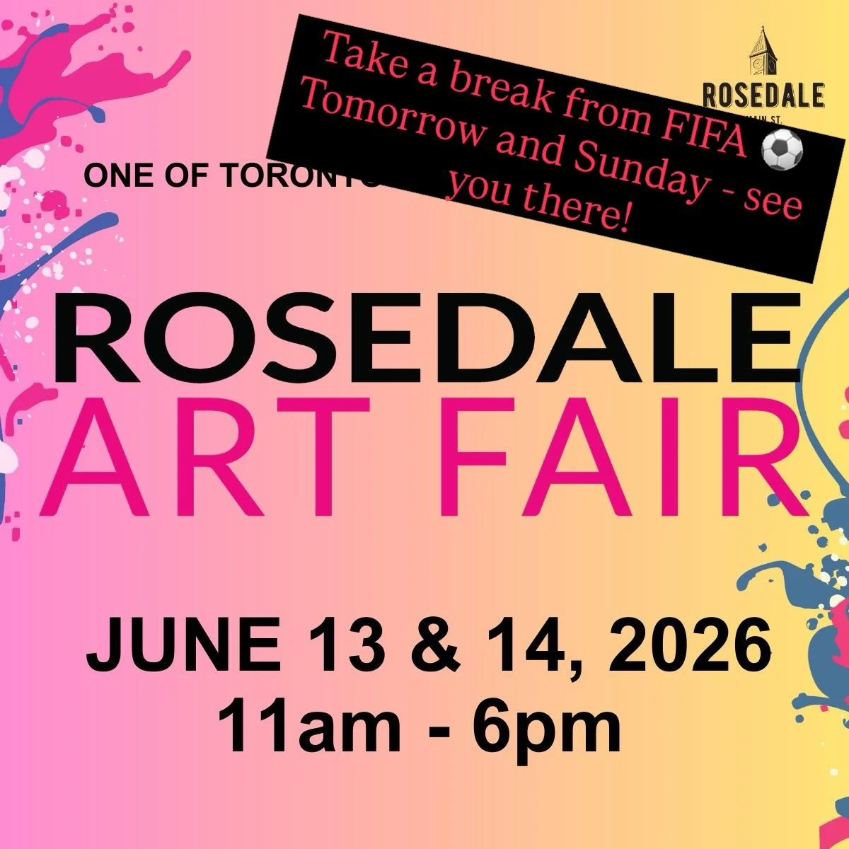 Ramsden Park - opposite Rosedale station.  I will be in Booth 100

#rosedaleartfair 
#notfifa