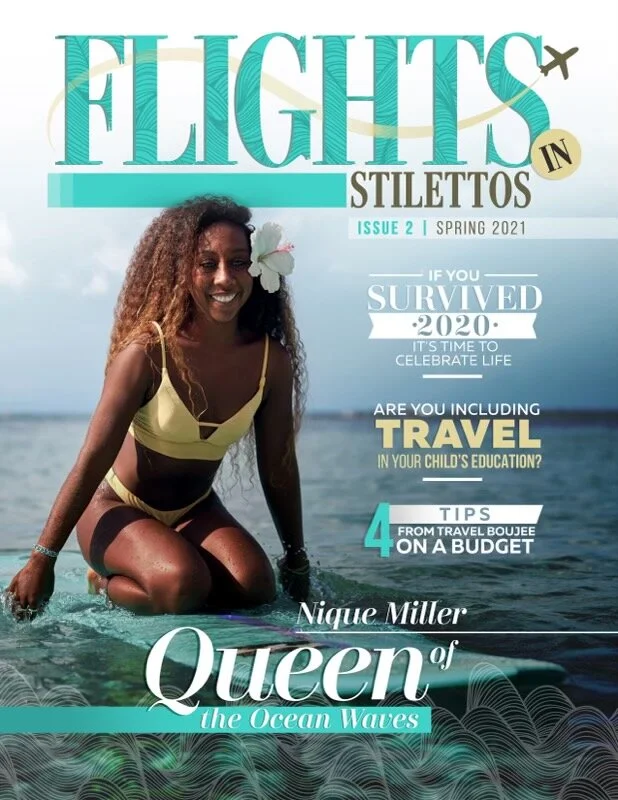 Professional Surfer Nique Miller Graces The Cover of FlightsInStilettos Magazine - April 2021