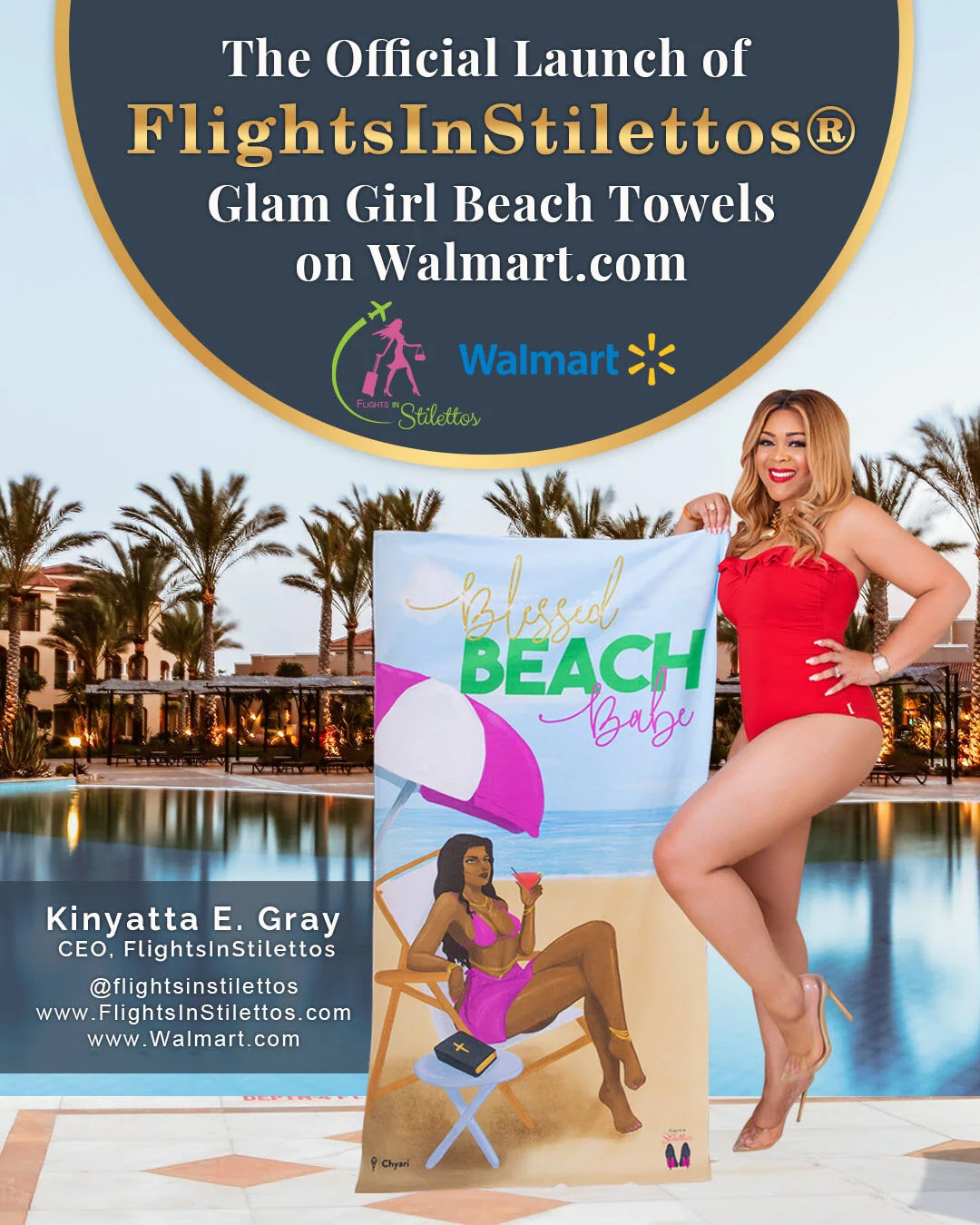 The Official Launch of FlightsInStilettos Glam Girl Beach Towels on Walmart.com