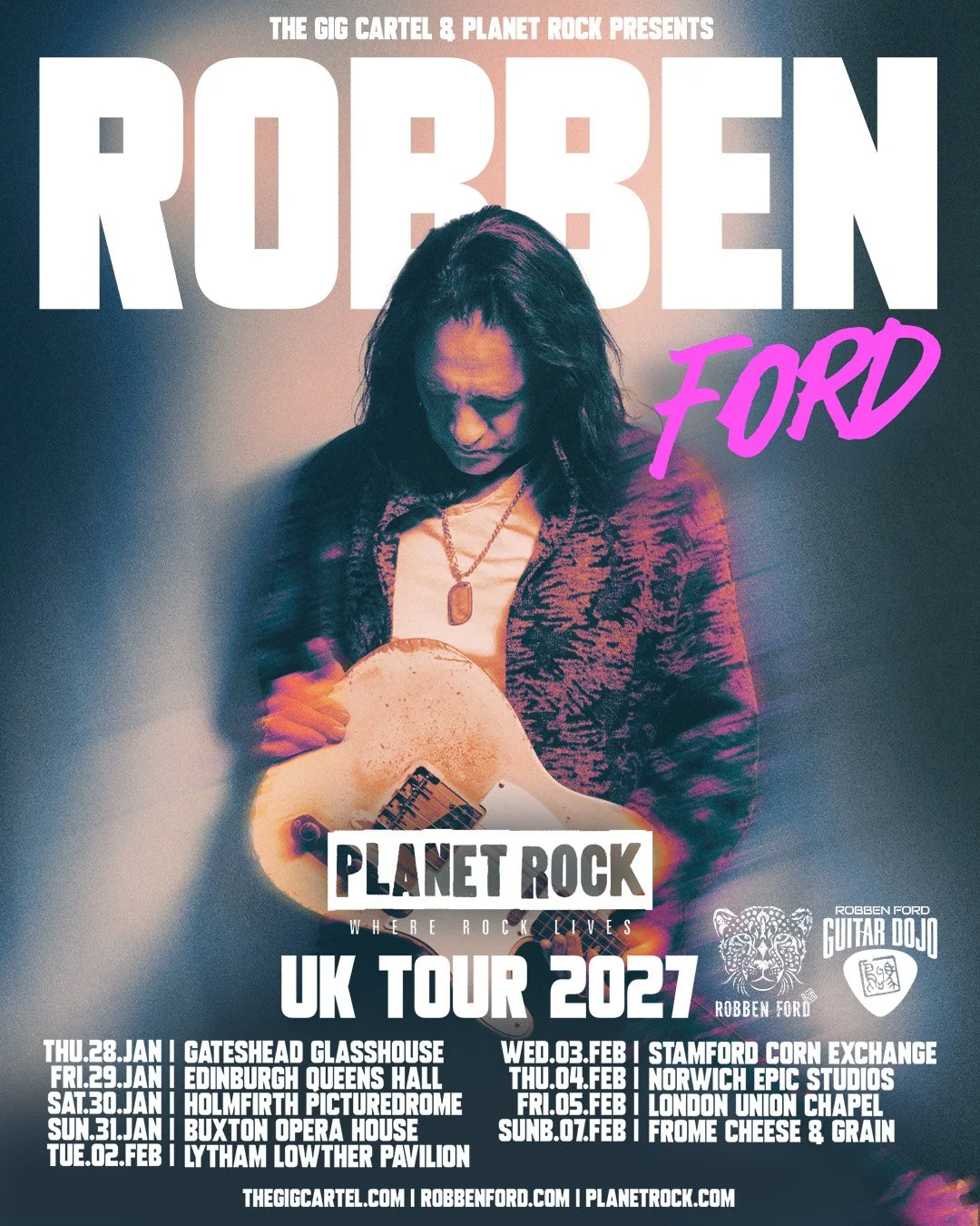 Looking forward to be touring in the UK in 2027 for these nine extraordinary concerts - going to be a great time! 😎

👇👇👇
Full tour dates on www.RobbenFord.com/tour