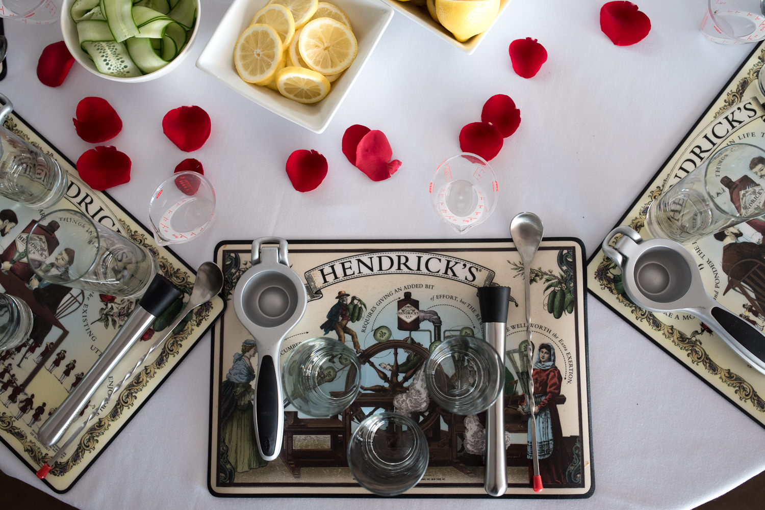 hendricks gin table setting aerial view