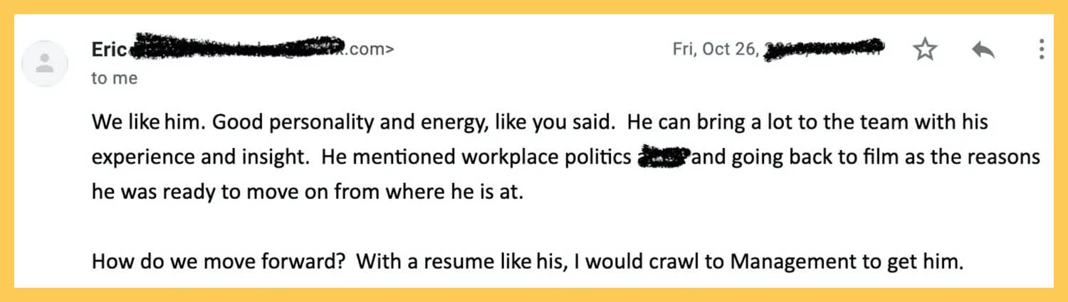 Supervisor’s immediate feedback after an interview.