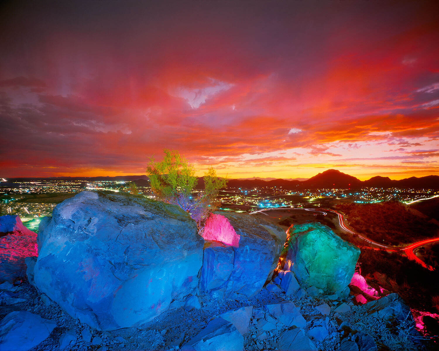 Red Rain and Blue Rocks, View of Tucson from A Mountain