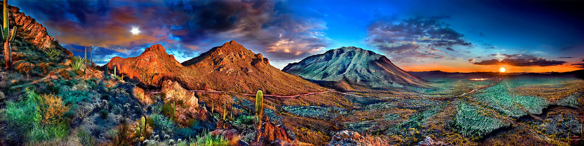 Gates Pass Panorama Facing West, 24 Hour Timelapse Montage, Tucson, AZ