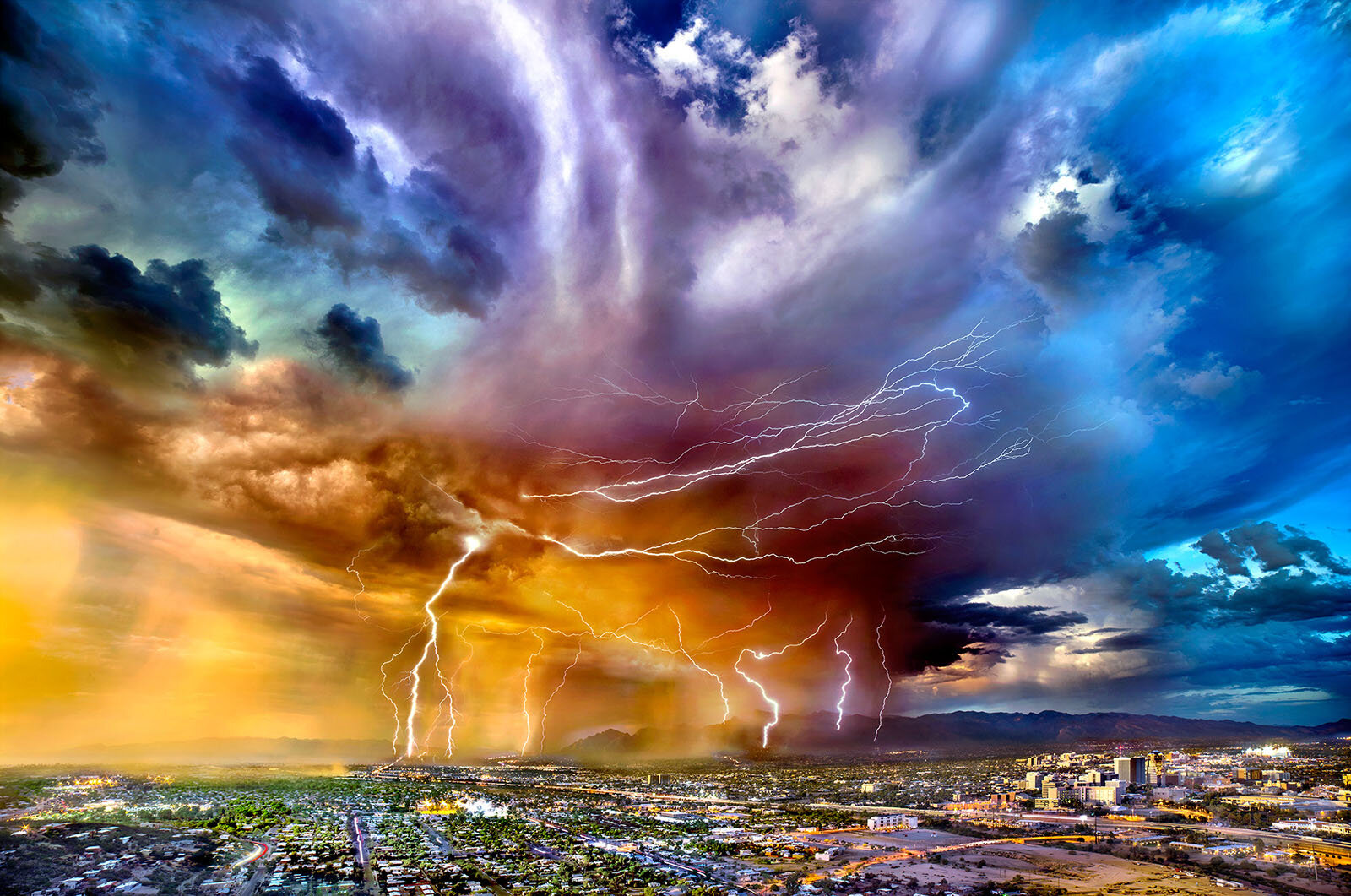 Lightstorm over Tucson, 4 Hour Timelapse Color Montage from A-Mo