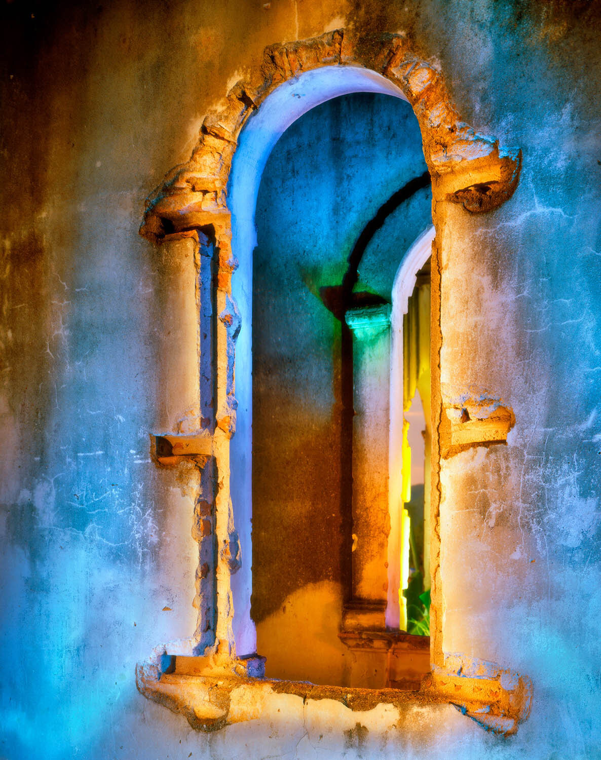Two Arches, Adobe Ruins, Day and Night, Alamos, Mexico