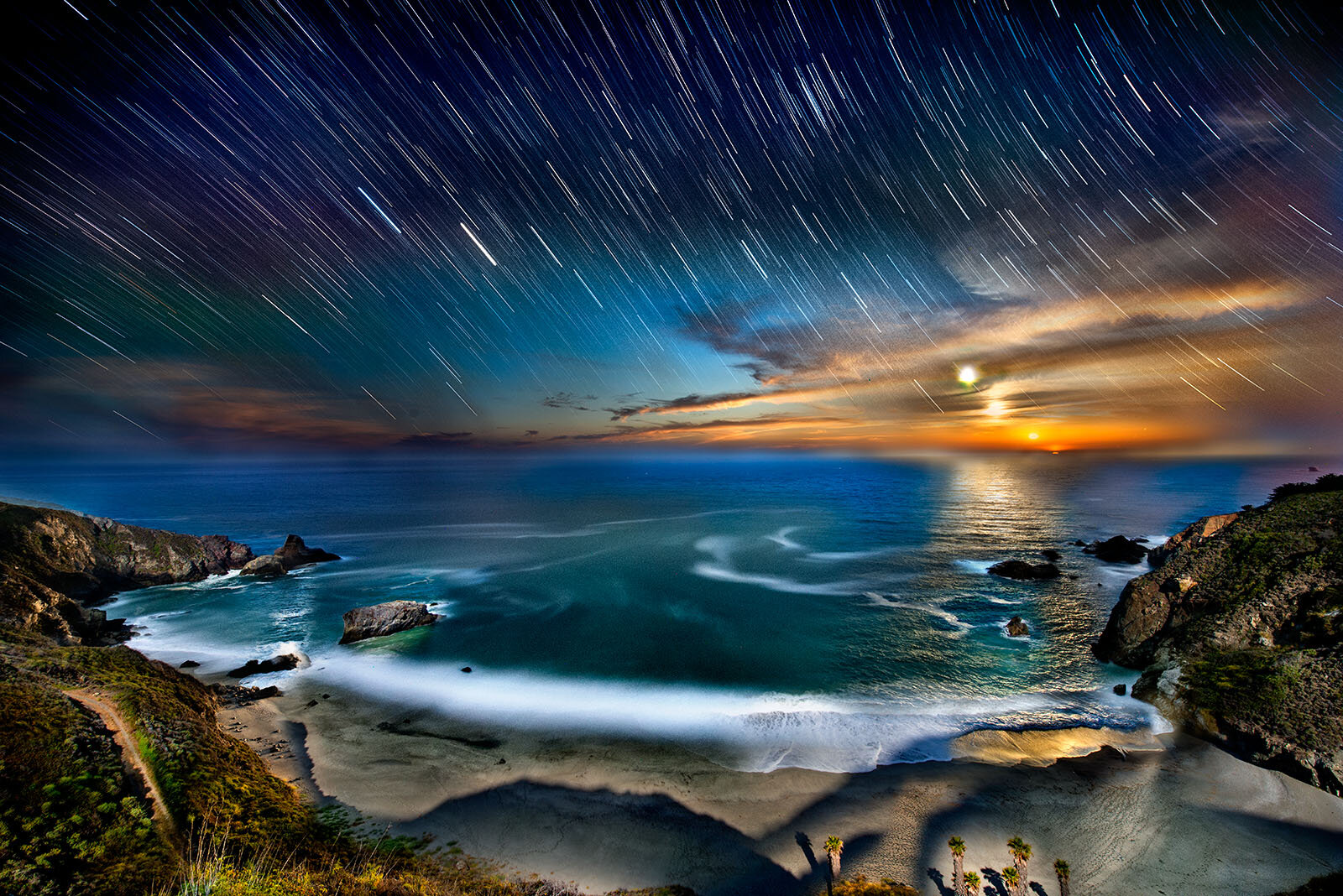 Four Suns overBig Sur, Pacific Coast Day and Night Timescape, ne