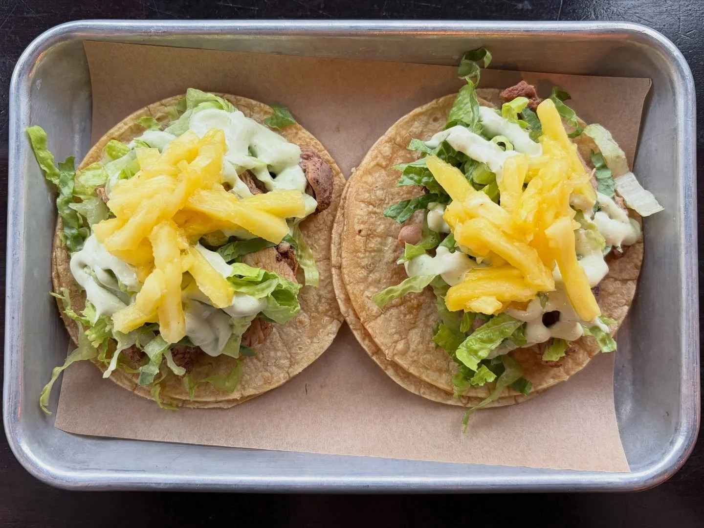 🔥𝔫𝔢𝔴 𝔰𝔭𝔢𝔠𝔦𝔞𝔩𝔰🔥 

&bull;JERK CHICKEN TACO - marinated chicken, lettuce, pineapple, crema

&bull;CRISPY CHICKPEA TACO - flash fried cajun chickpeas, lettuce, curry mayo, pickled red onion (shrimp paste in curry mayo)