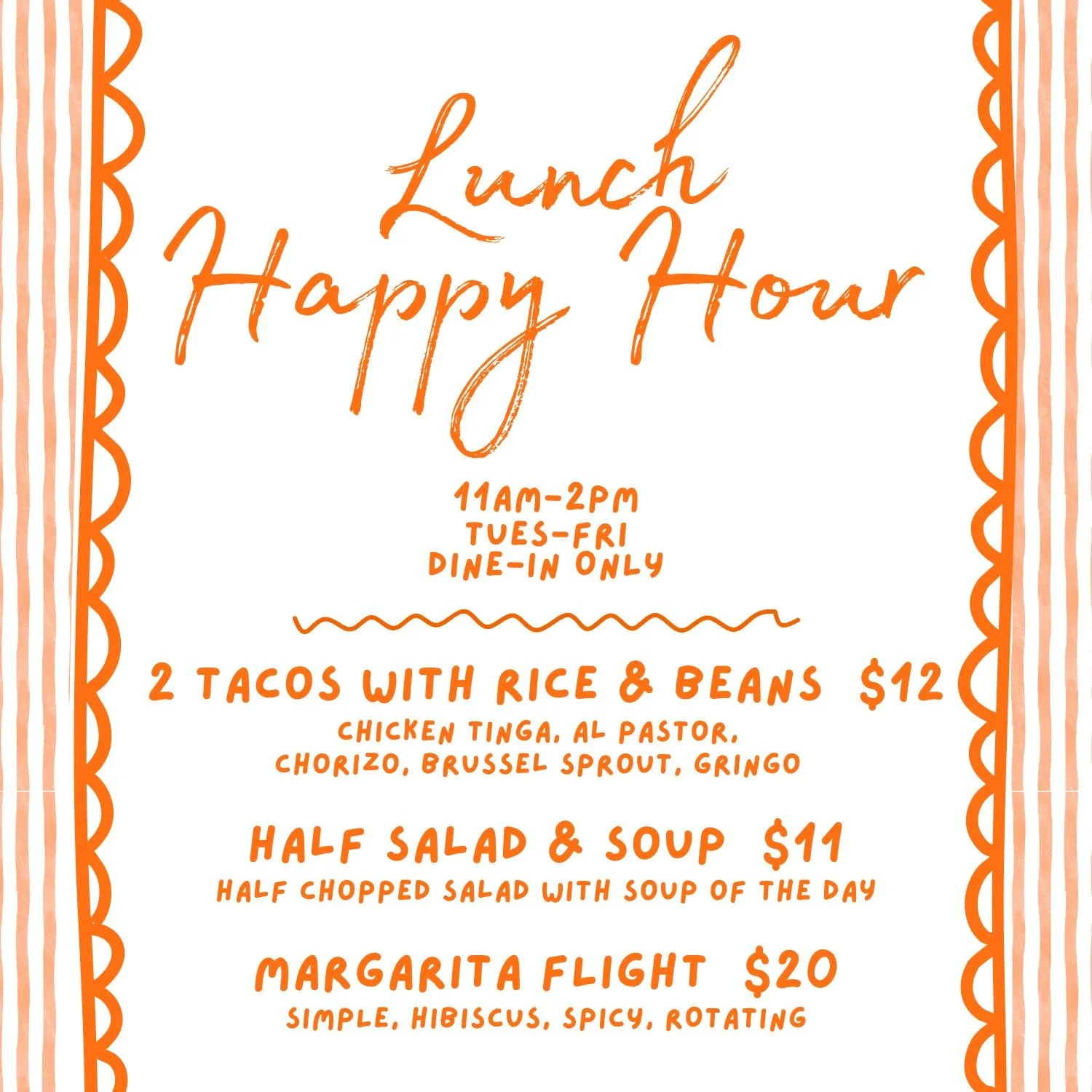 🔆 Join us for lunch happy hour! 🔆