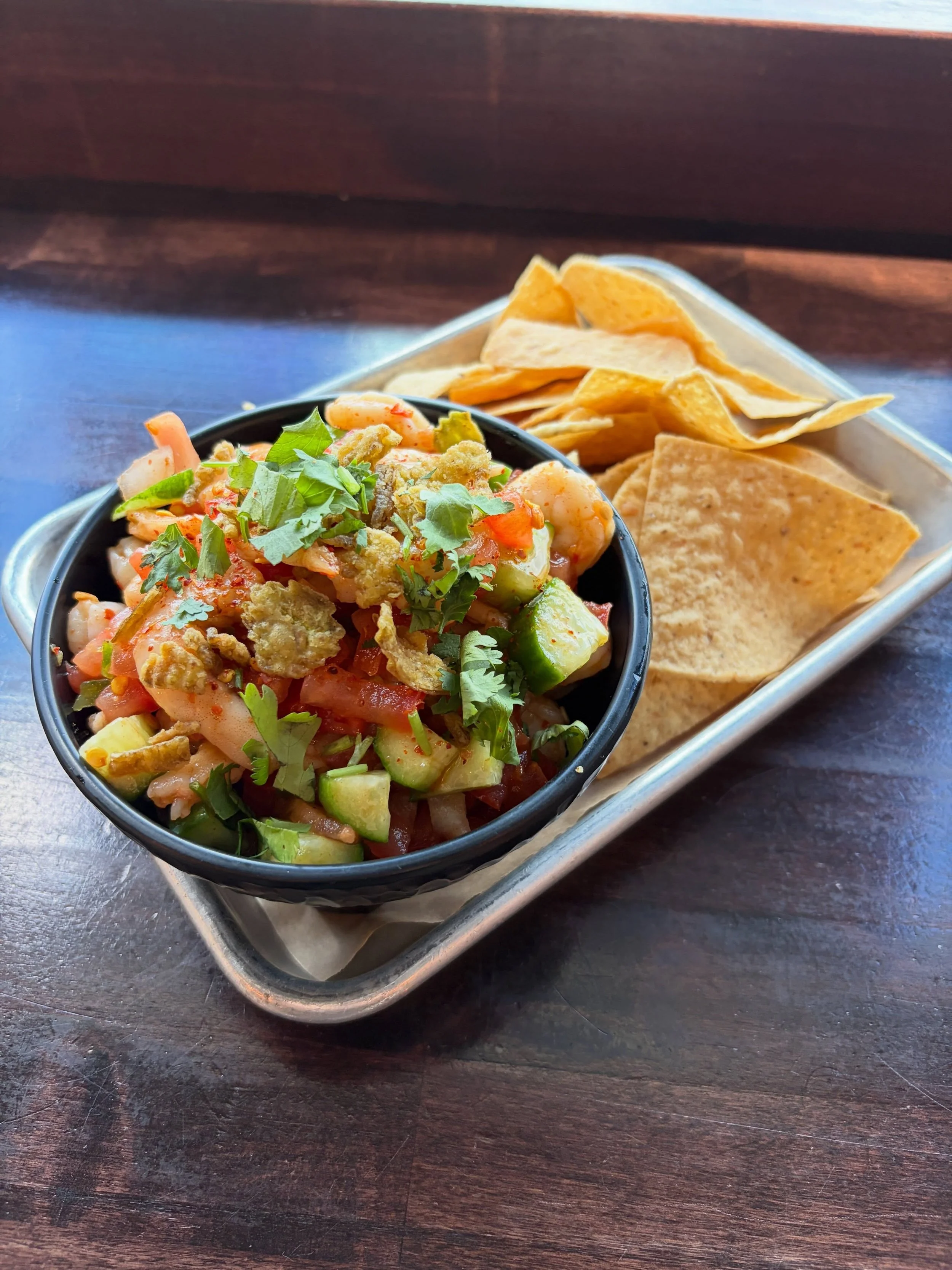 ✨LIMITED TIME SPECIAL - CEVICHE with SHRIMP TOSSED IN SPICY CITRUS, PICO, CUCUMBERS, TOPPED WITH CRISPY JALAPENOS CHIPS, TAJIN, CILANTRO