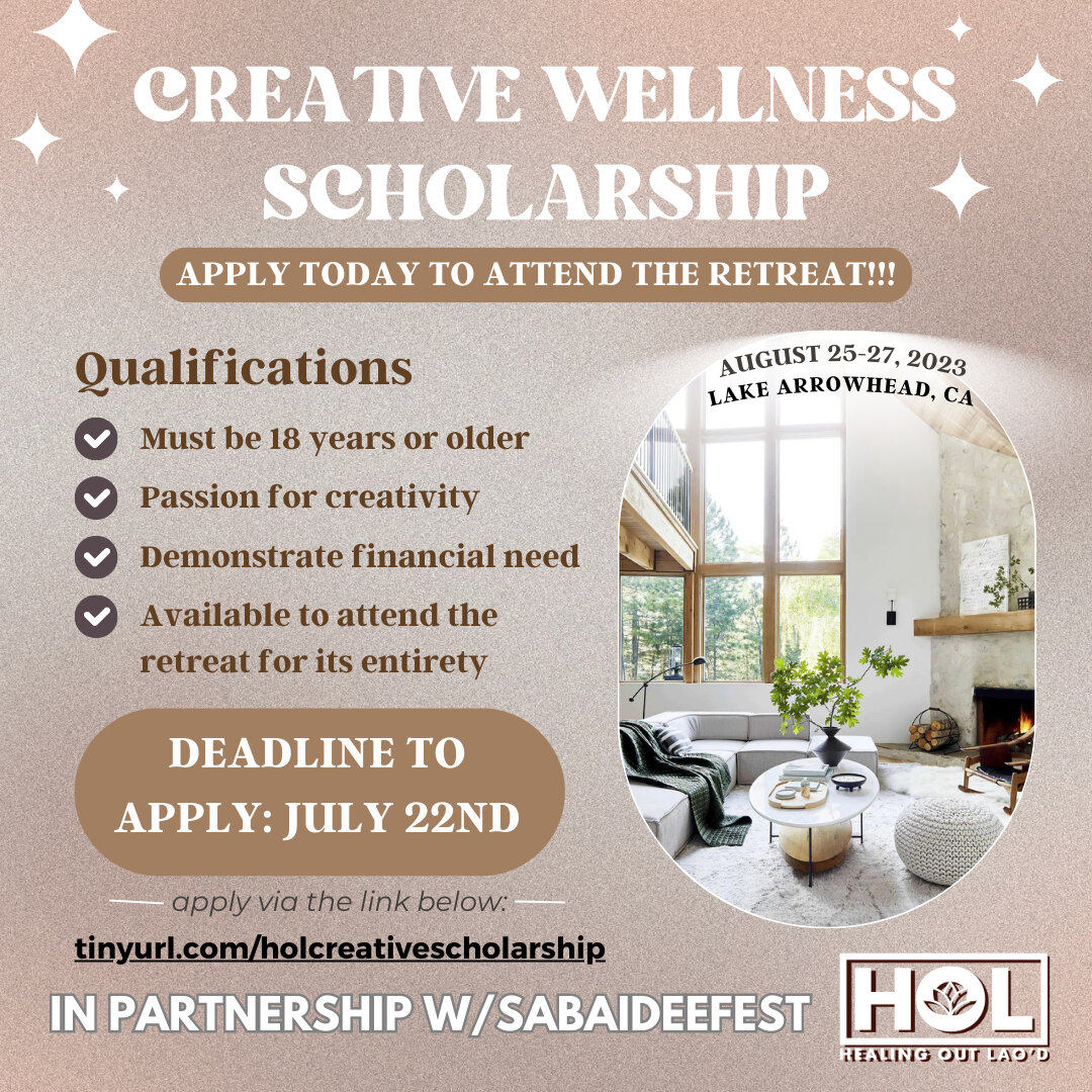 🇱🇦🌿 Calling All Lao Creatives to apply to the Creative Wellness Scholarship! 🌿🇱🇦​​​​​​​​​
✨ Discover the intersection of creativity and wellness with our exclusive Creative Wellness Scholarship, presented in partnership with Sabaidee Fest! ✨

A