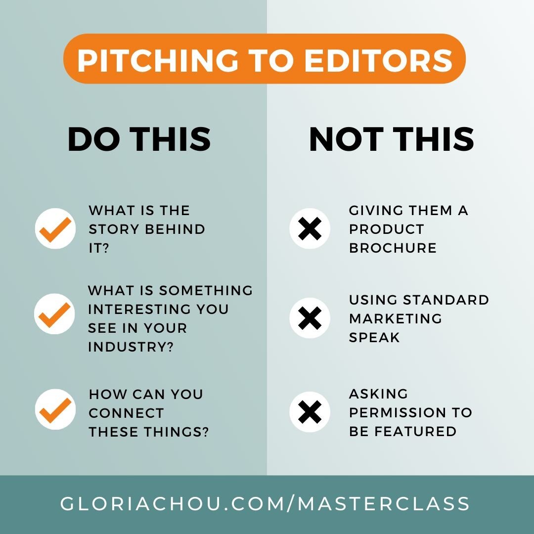 If you're pitching to editors like this, you're probably doing it wrong...⠀

❌Giving them a product brochure⠀⠀⠀⠀⠀⠀⠀⠀⠀
❌Using standard marketing speak⠀⠀⠀⠀⠀⠀⠀⠀⠀
❌Asking for permission to be featured⠀

Editors don't want to be your free advertising vehi