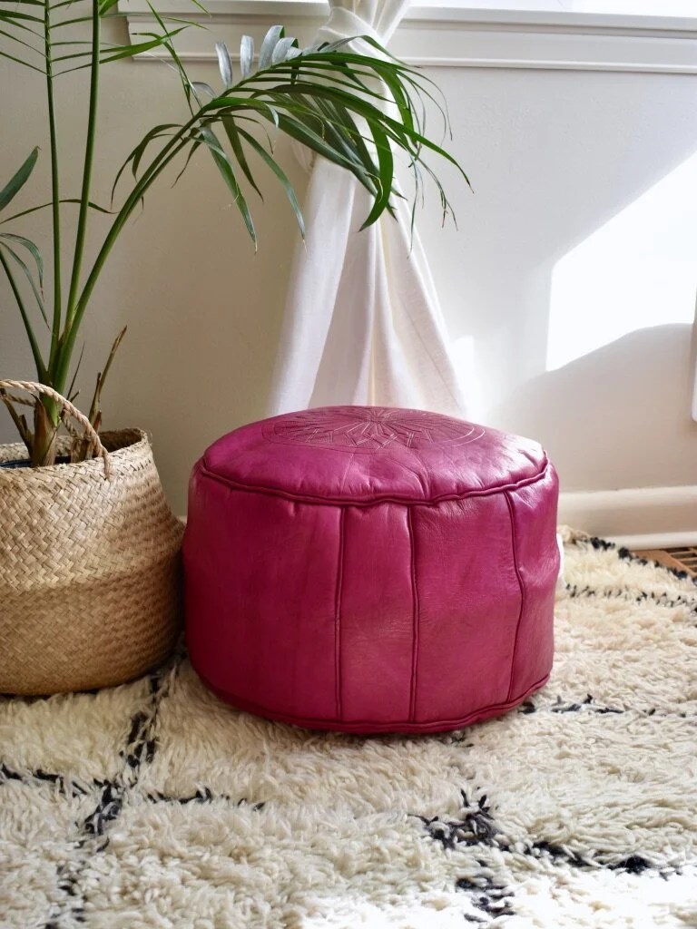 Moroccan Leather Pouf — Indigo & Saffron