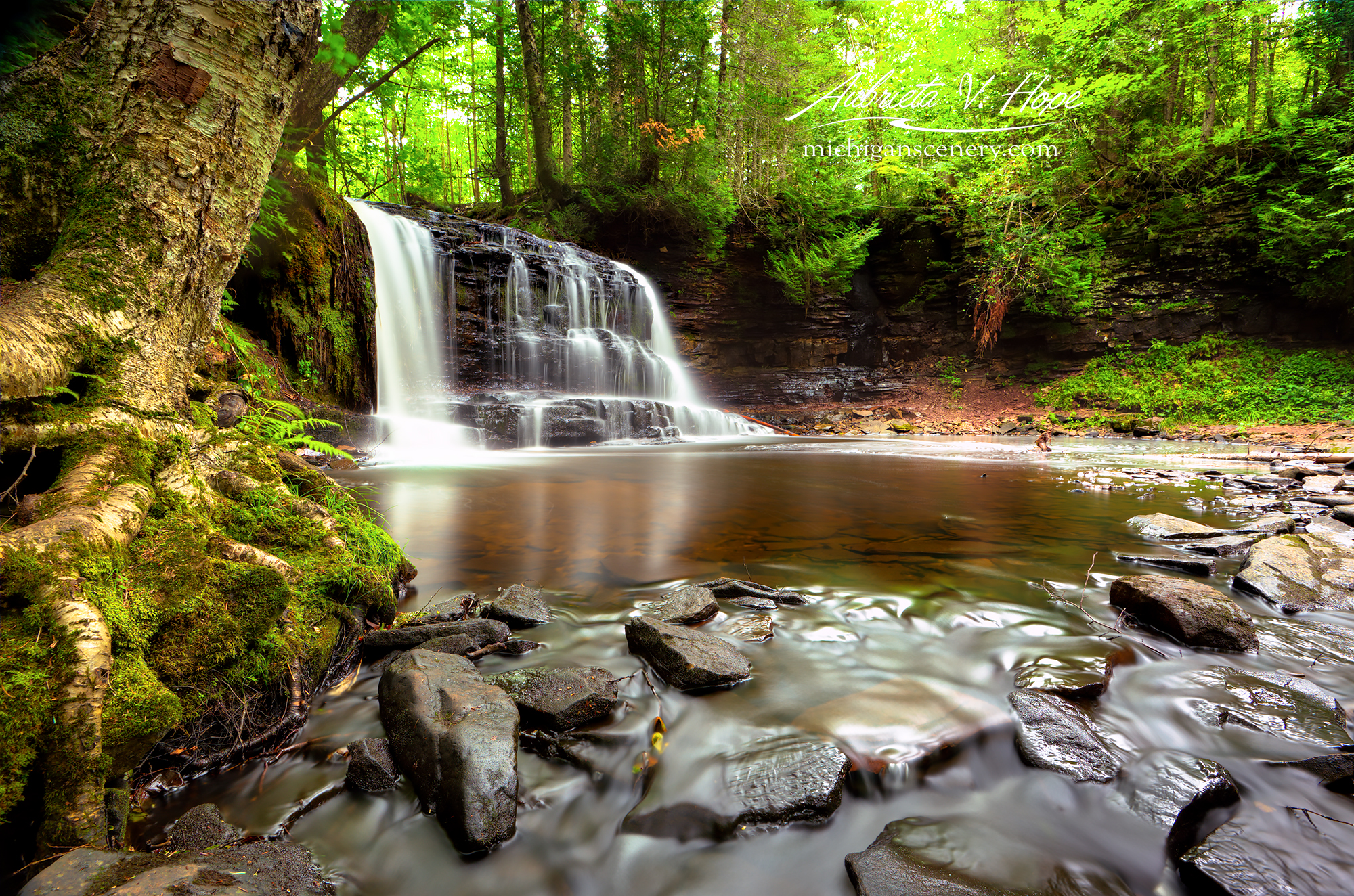 MI16-0915-3552 Rock River Falls in Summer by Aubrieta V Hope Michigan Scenery.jpg