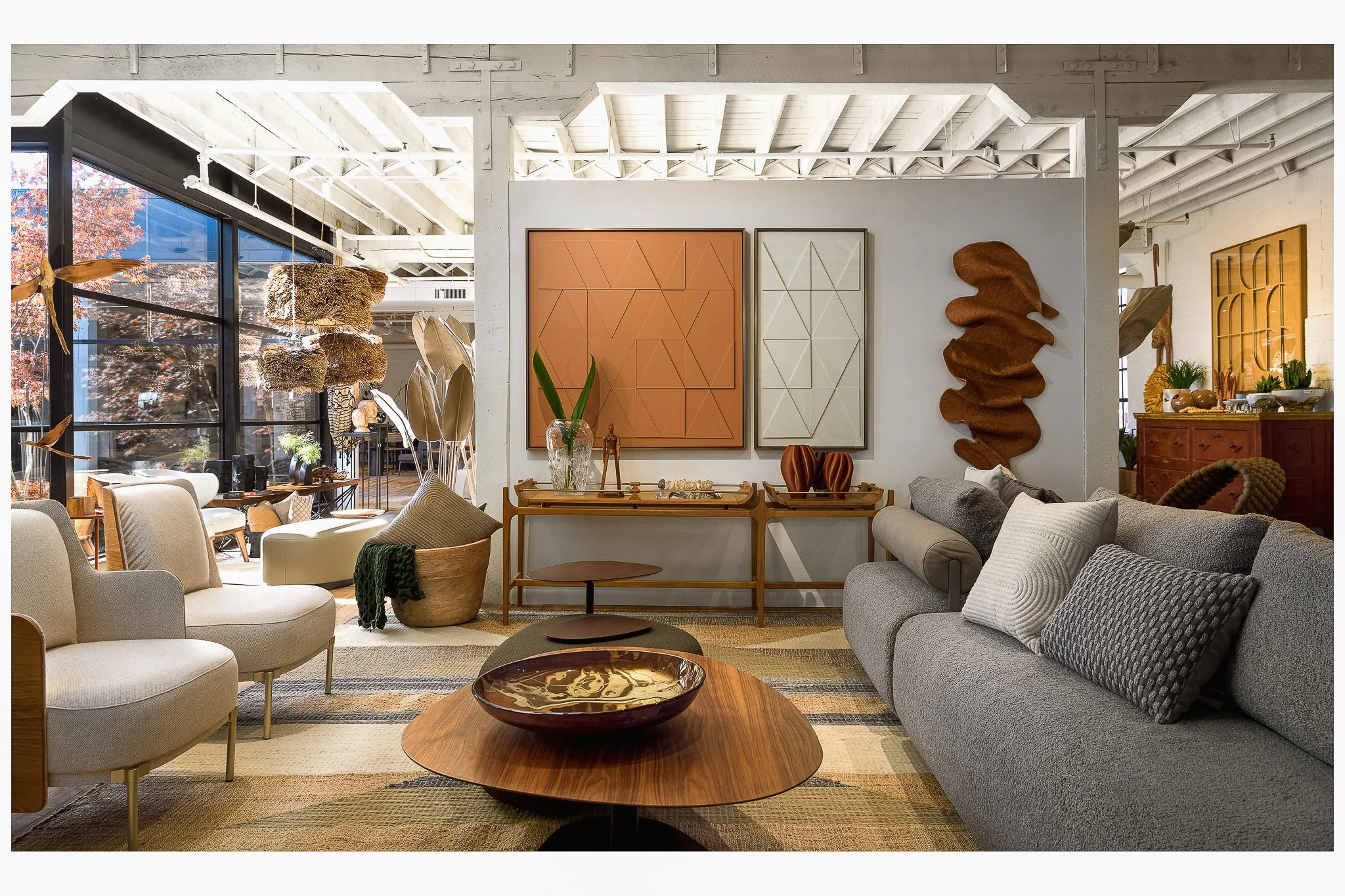 Professional showroom photography at High Point Market, capturing stunning furniture arrangements and lighting.