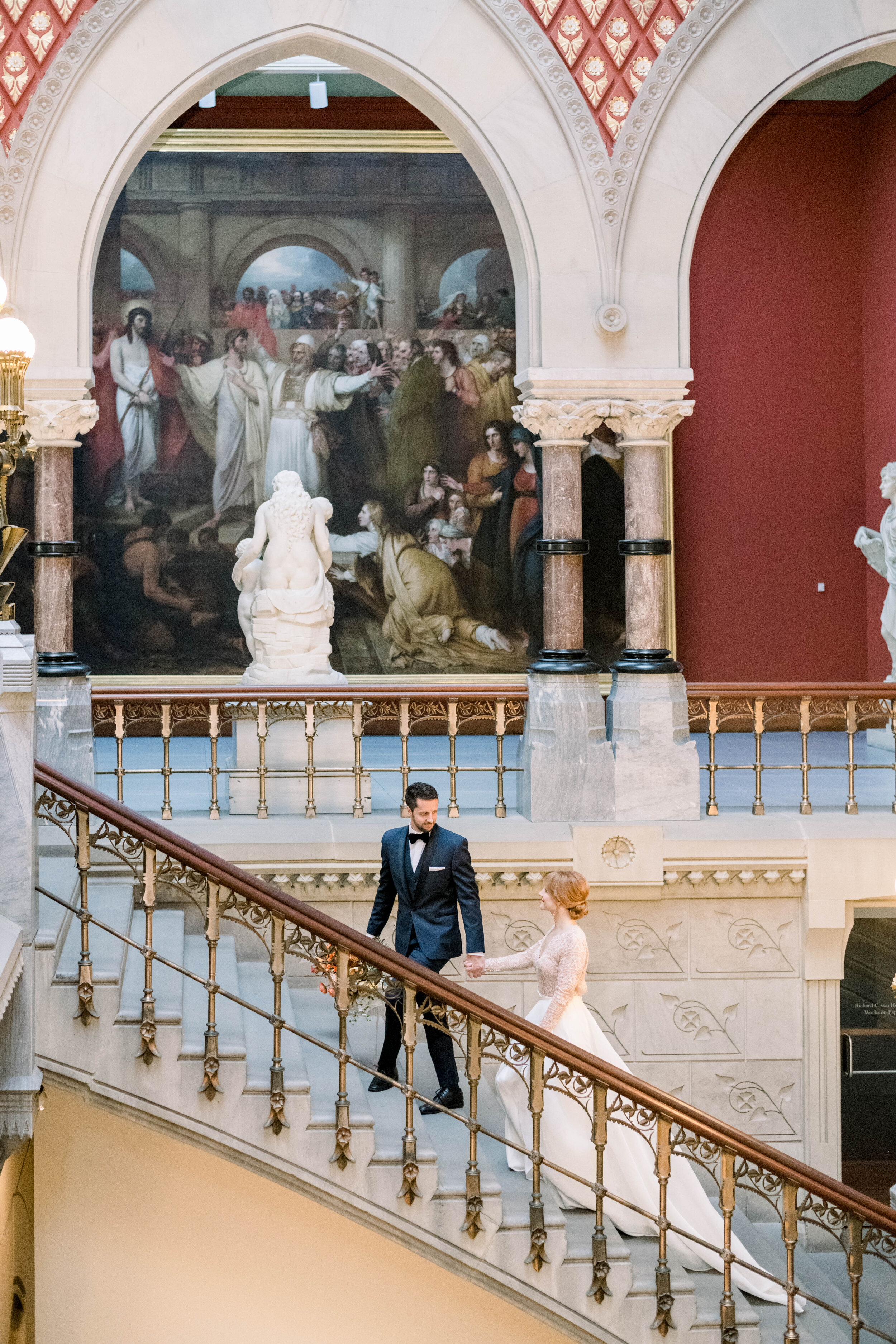 Fine art wedding inspiration with Kelly Faetanini dress and fall florals at PAFA museum in Philadelphia by Liz Andolina Photography