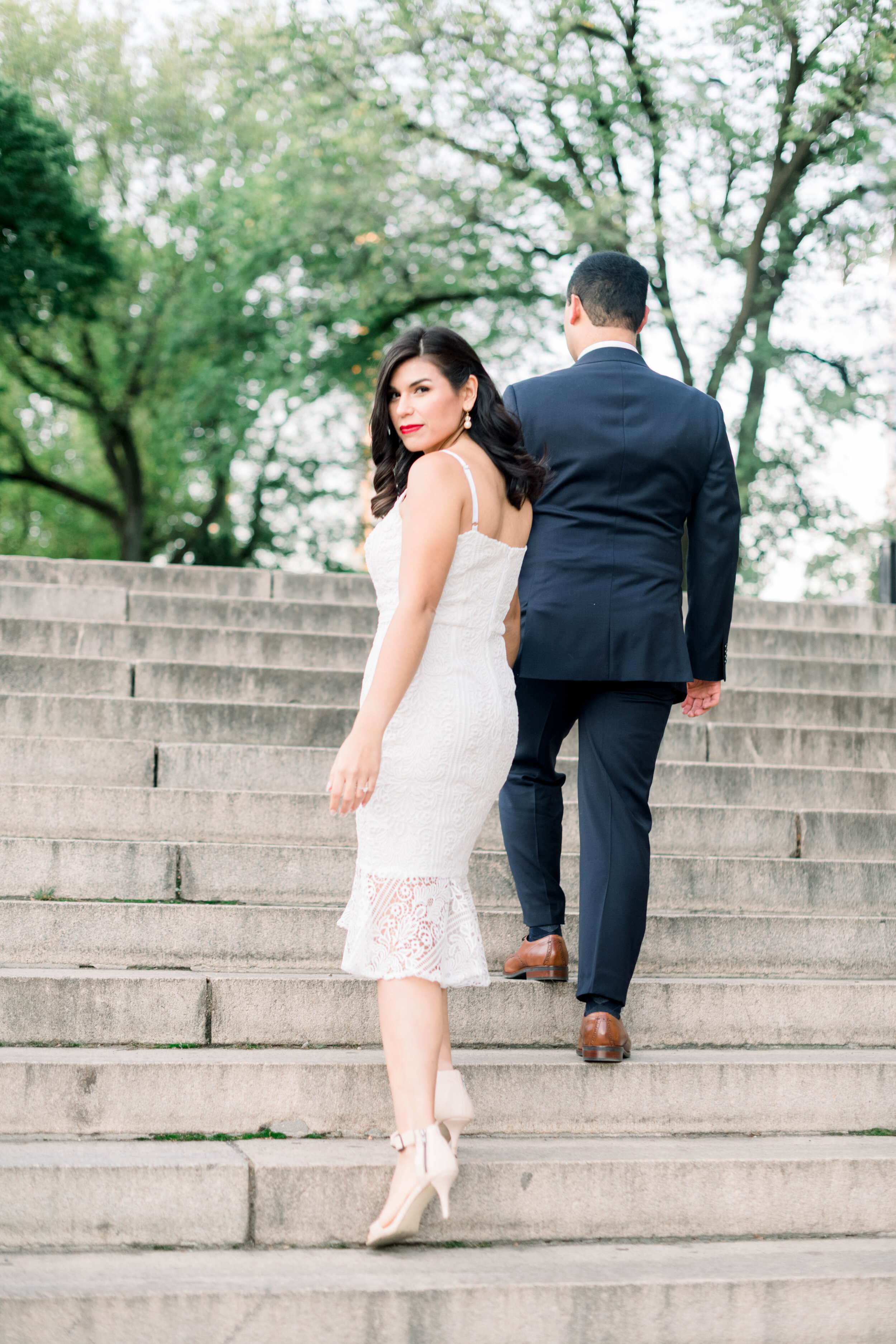 New York city+engagement+Bethesda Fountain+bethesda terrace+Manhattan+wedding+nyc+Central Park+lace dress+white bouquet+photo