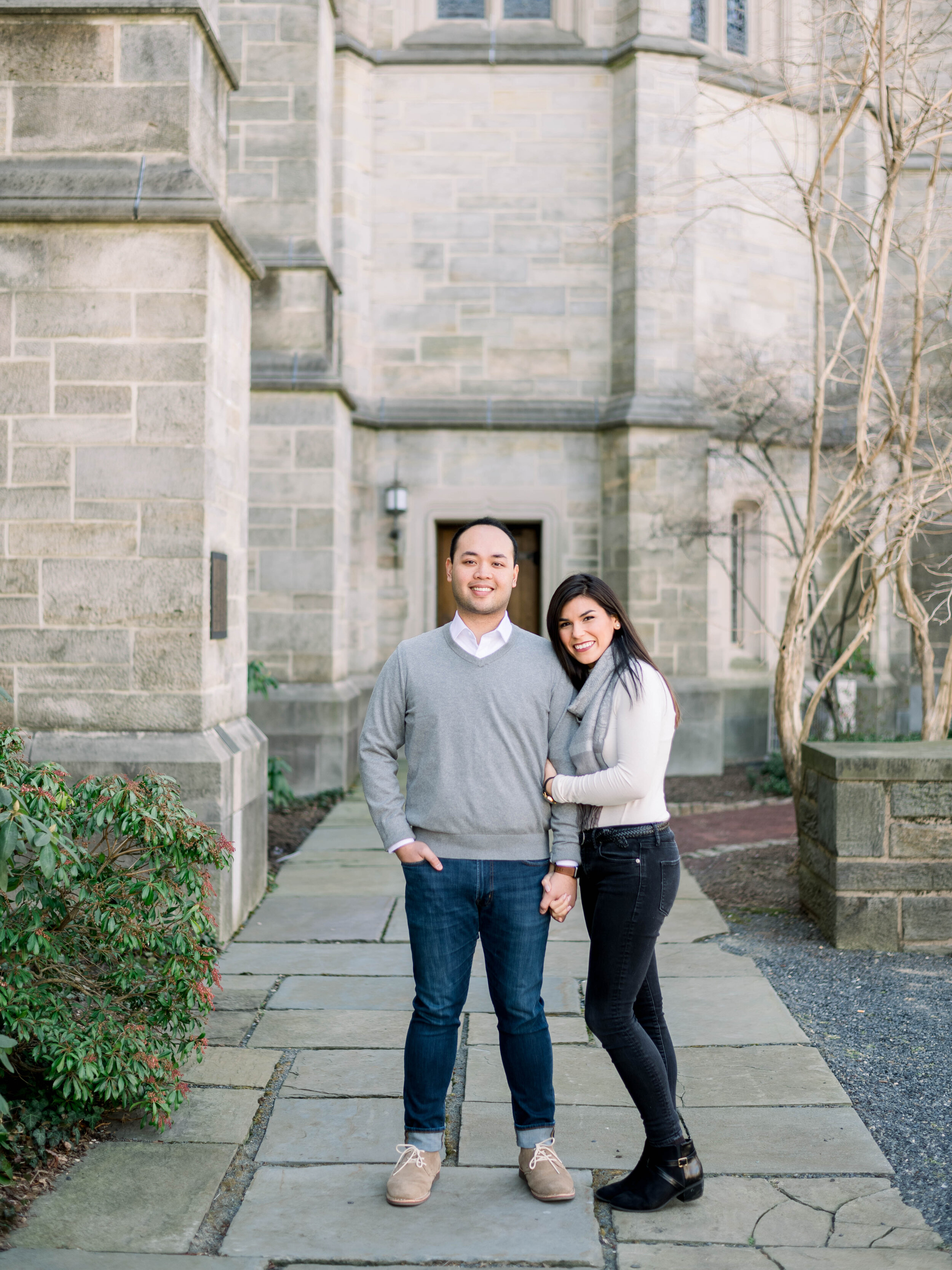 Outdoor lifestyle couples session with coffee, shopping in Princeton New Jersey on Princeton University Campus by Liz Andolina Photography