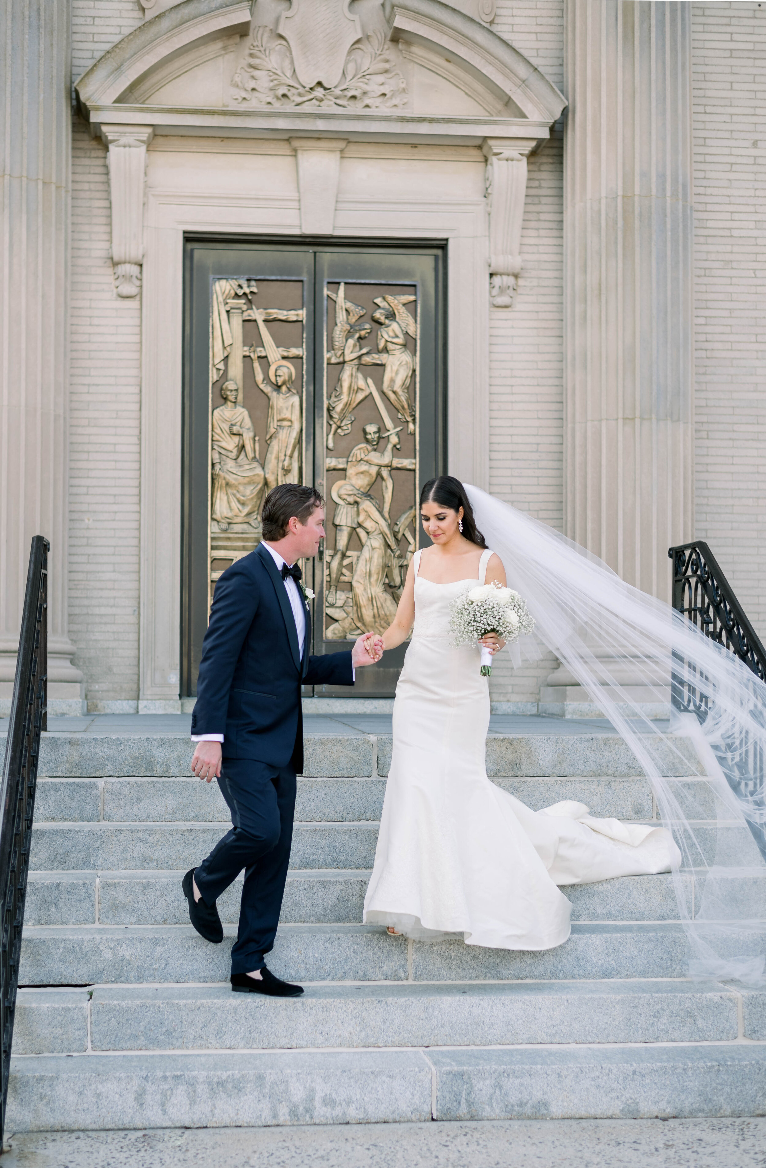 French inspired wedding with modern white dress, blue and pink accents at Spring Lake Golf Club in Spring Lake, New Jersey by Liz Andolina Photography