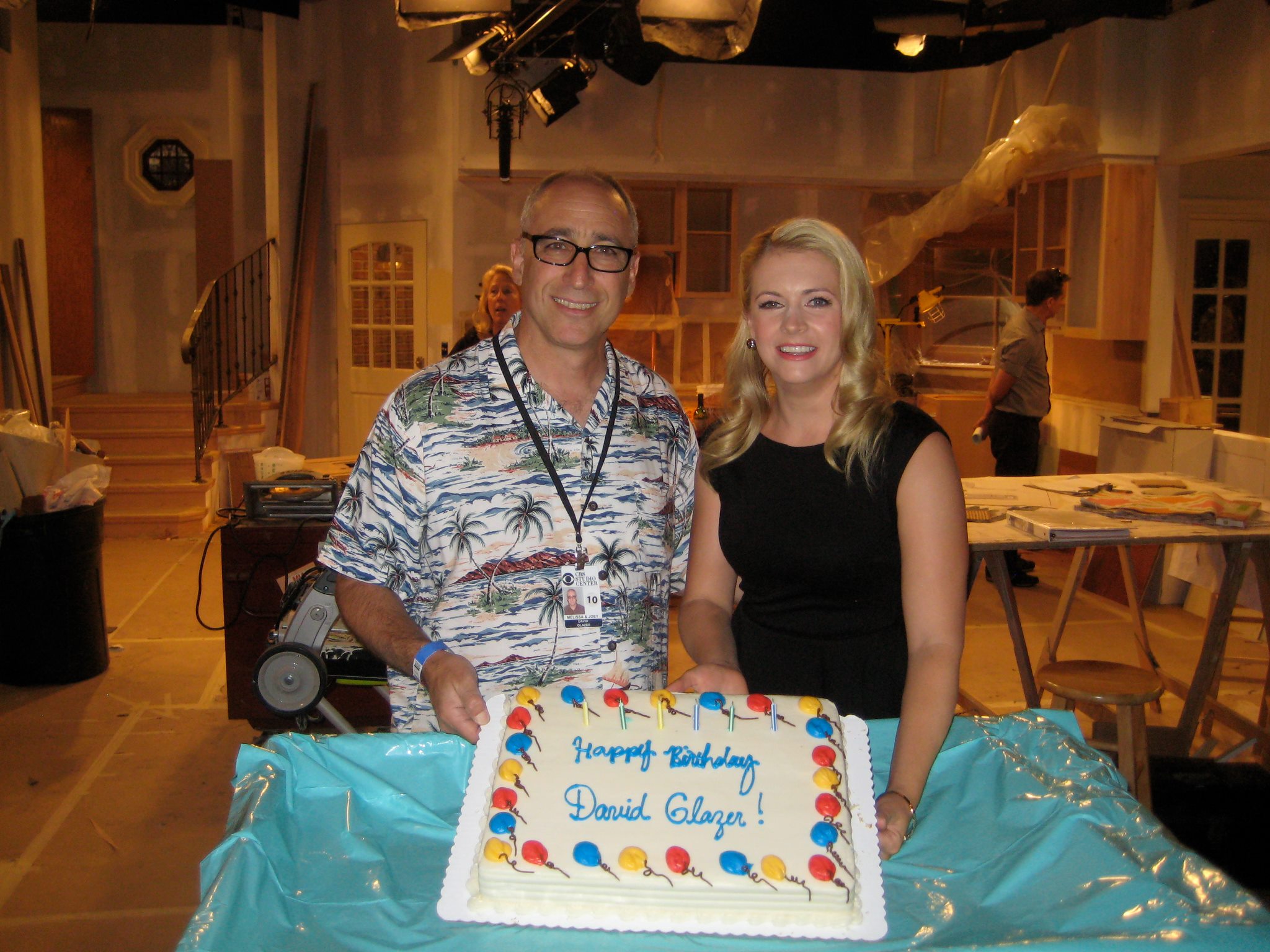 David and Melissa Joan Hart on the set of Melissa and Joey.