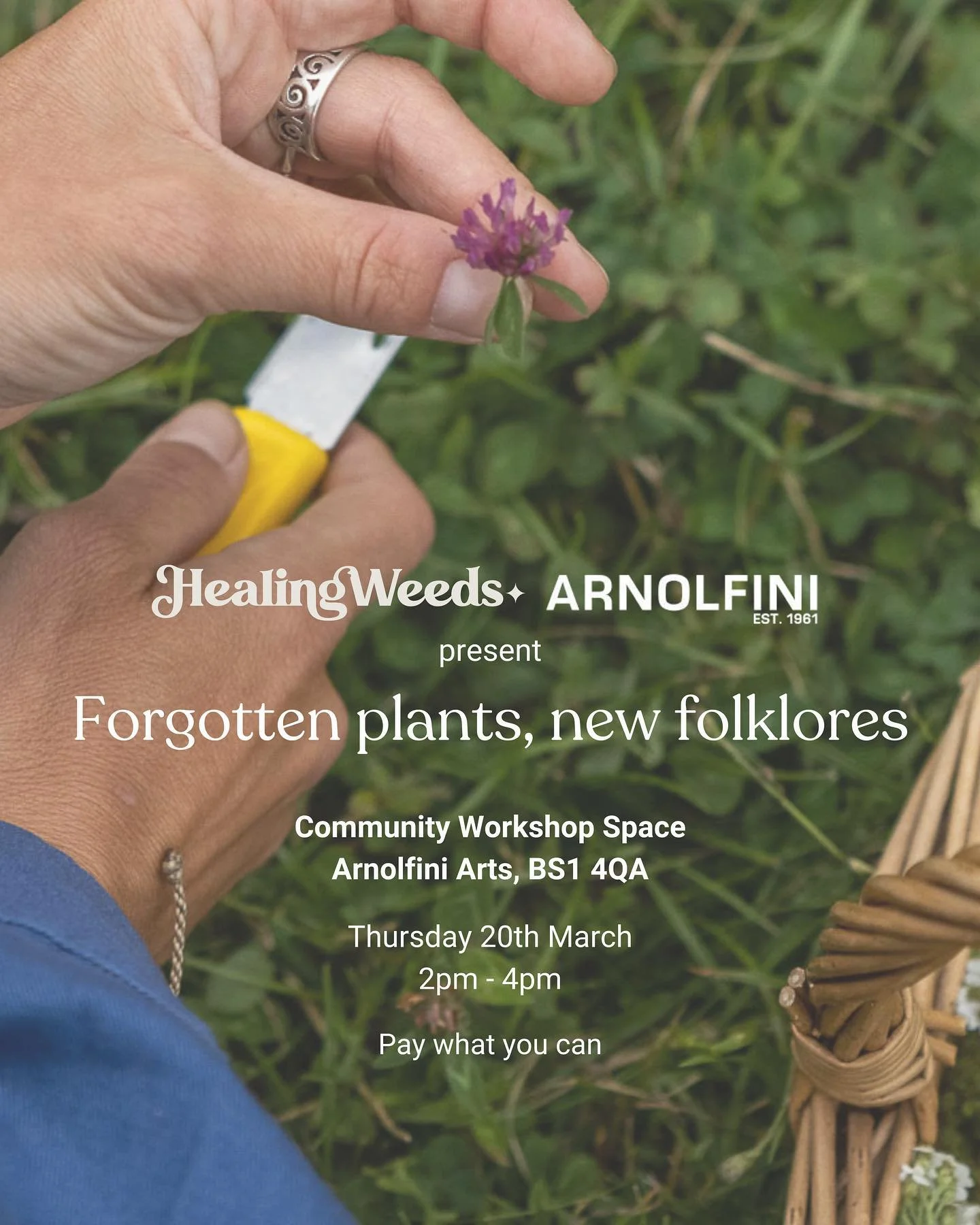 An invitation to a playful and relaxed afternoon, drawing on traditional plant folklore and our own senses to create new stories with the wild medicinal plants of the season 🌸

📍 Community Workshop Space, Arnolfini Arts, BS1 4QA
🗓️ Thursday 20th M