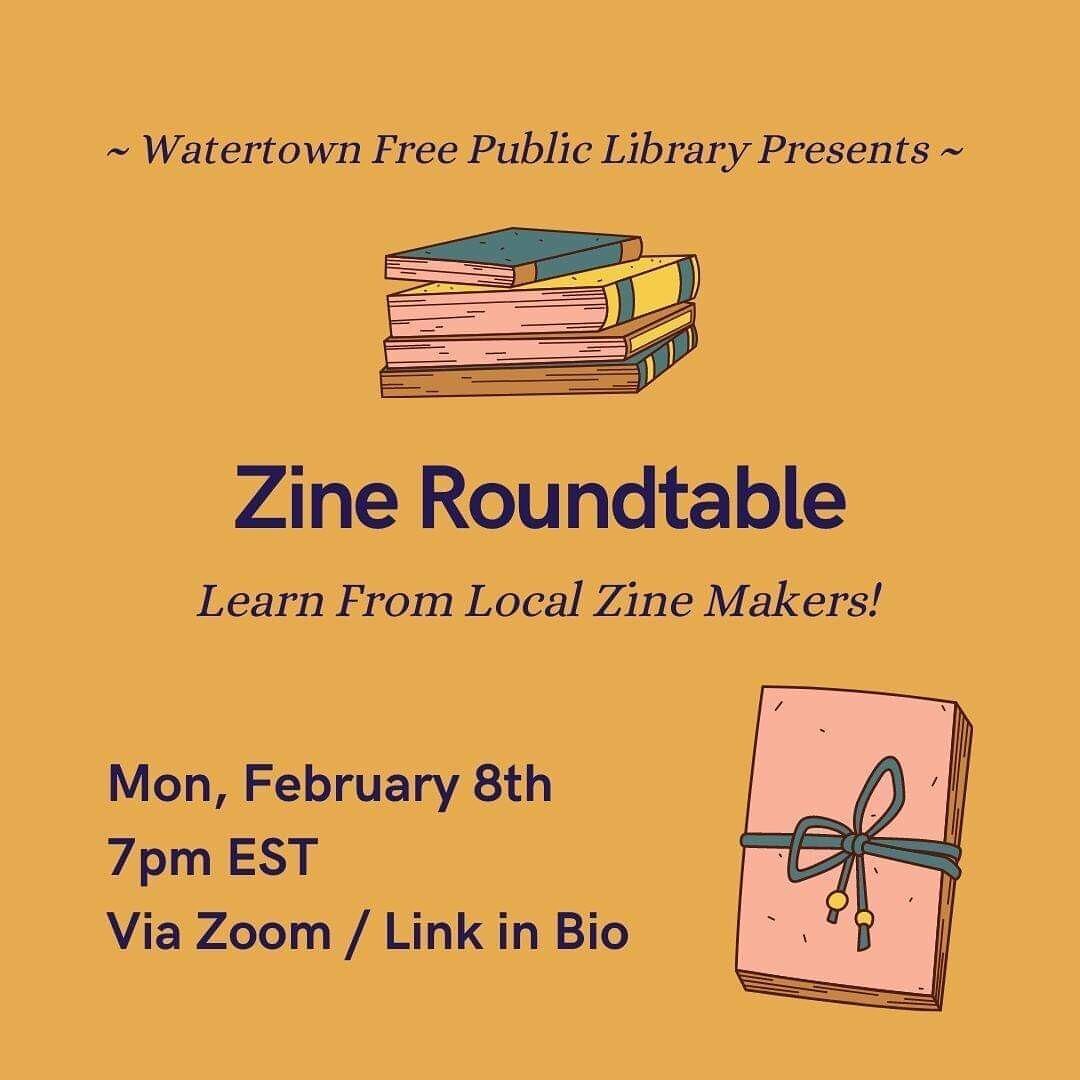 Hi friends! PZL will be part of a group of rad folks talking zine-making for @watertownpublib virtual Zine Roundtable! Monday, February 8th @7pm EST. Link to event is in our bio ;)

#zines #roundtable #zinemaking #zinelibrary