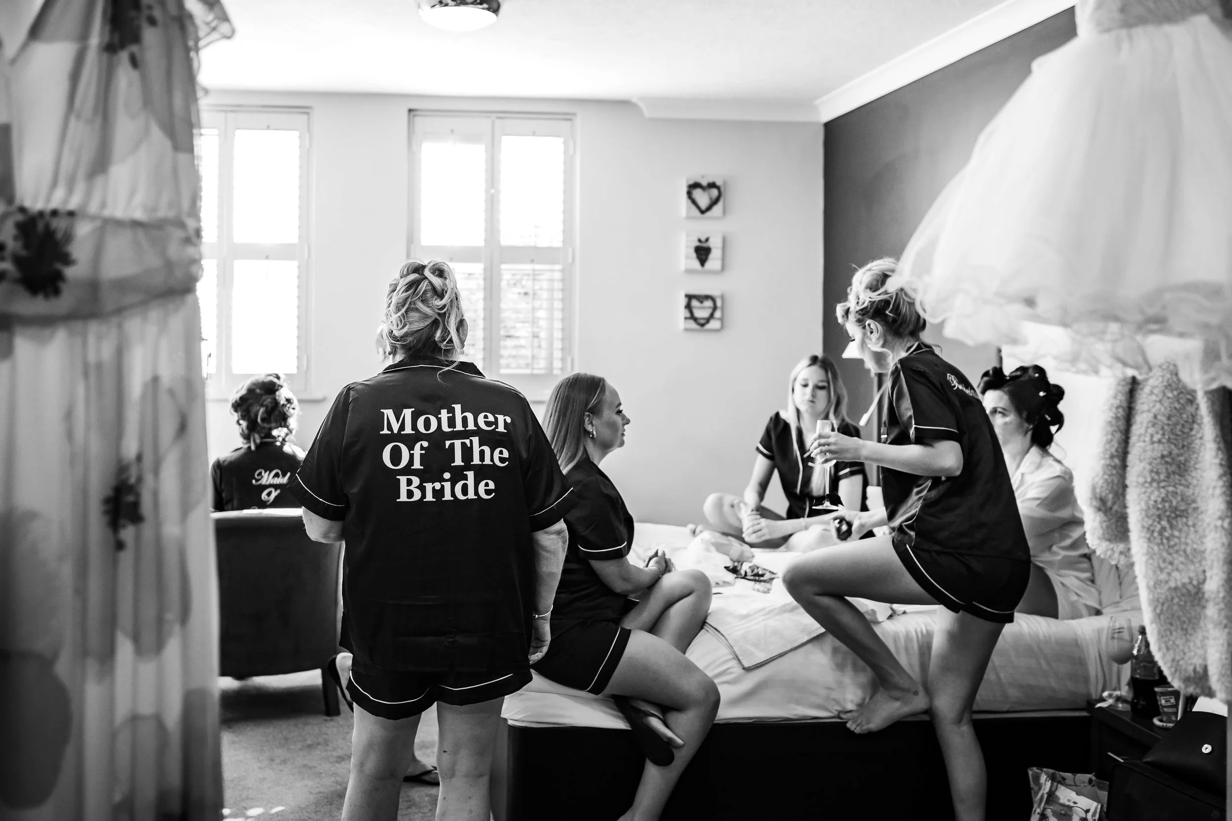 bridal party relaxing before getting ready for ceremony