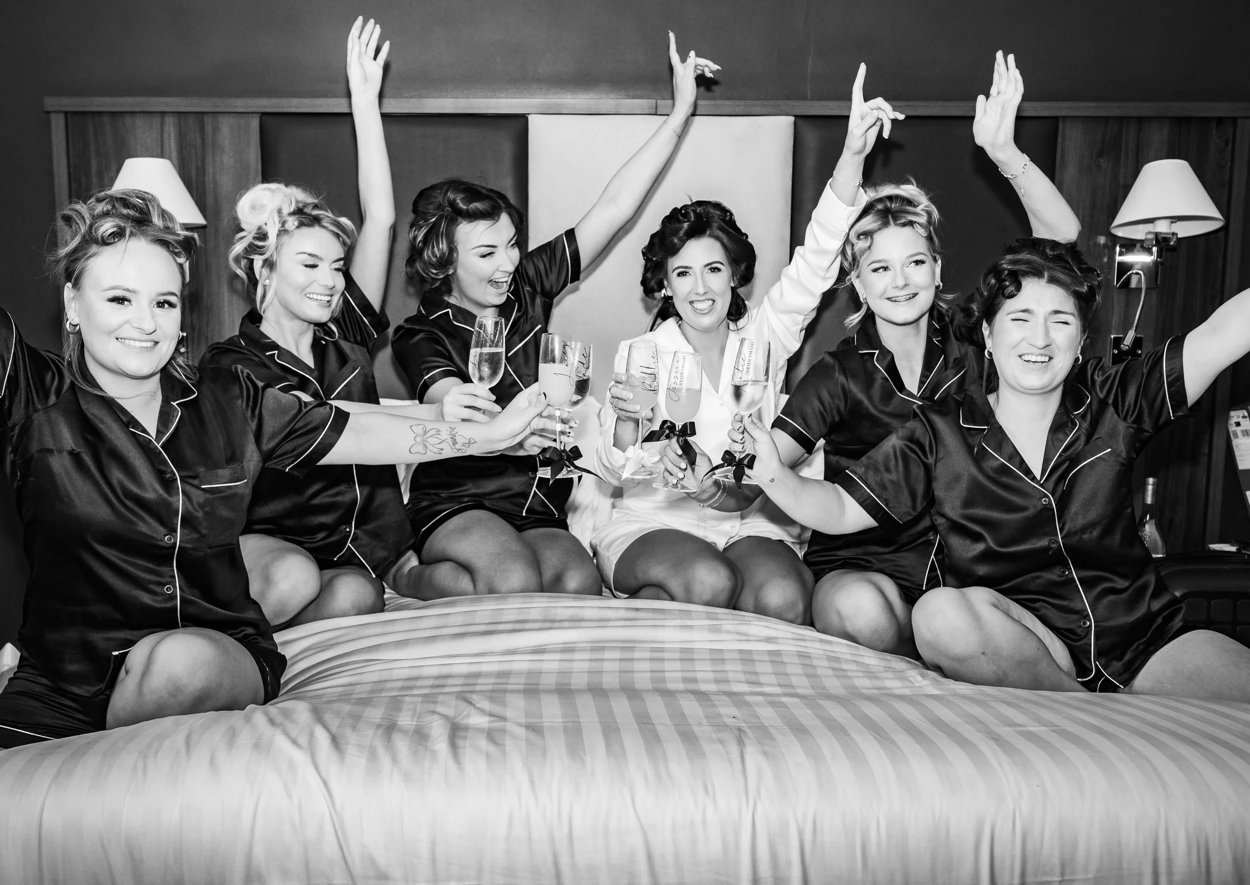 wedding morning celebrations as bridal party celebrate together