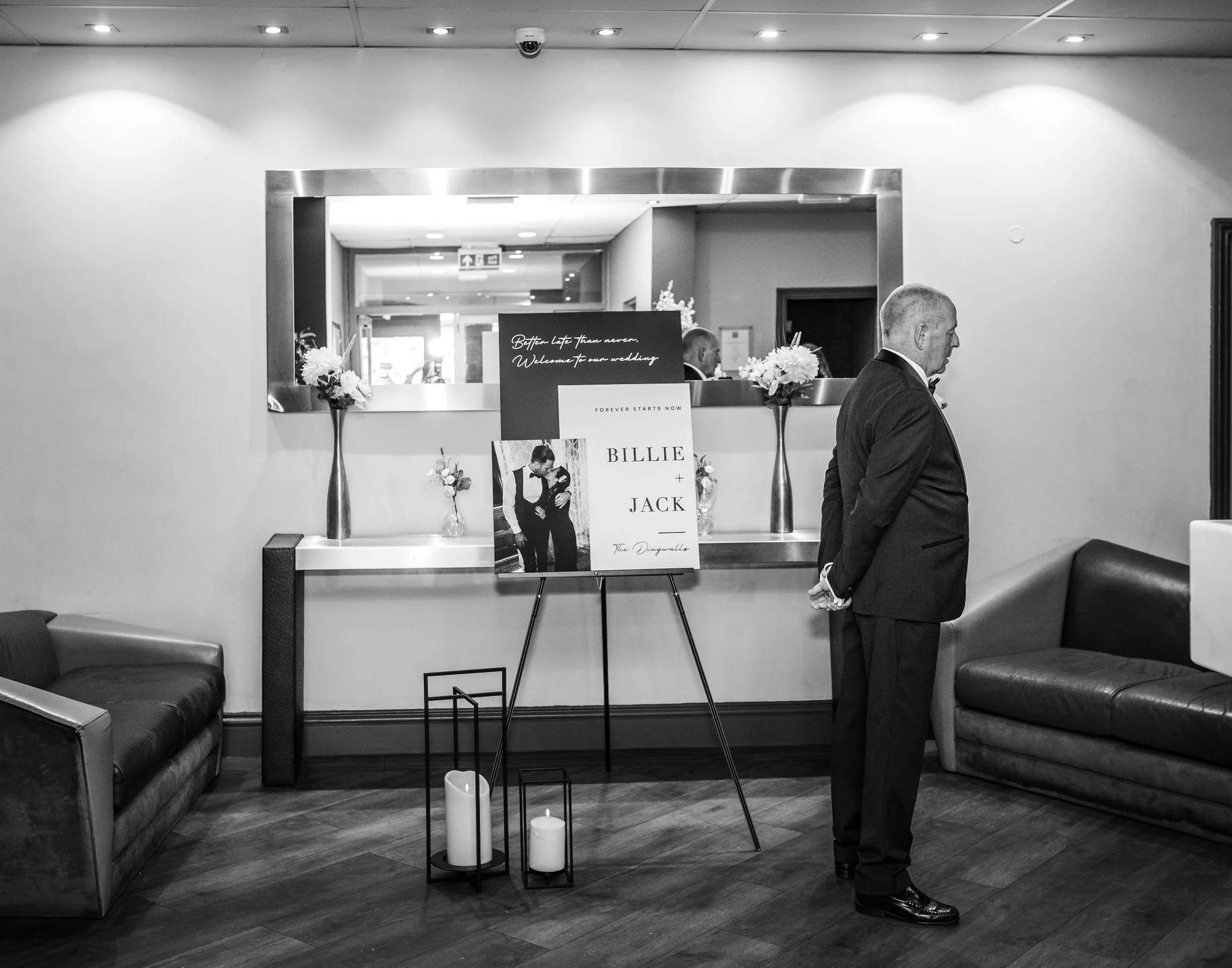 father waiting for first look with bride