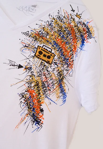 Tshirt blanc "Ghettoblaster gold"  Col v