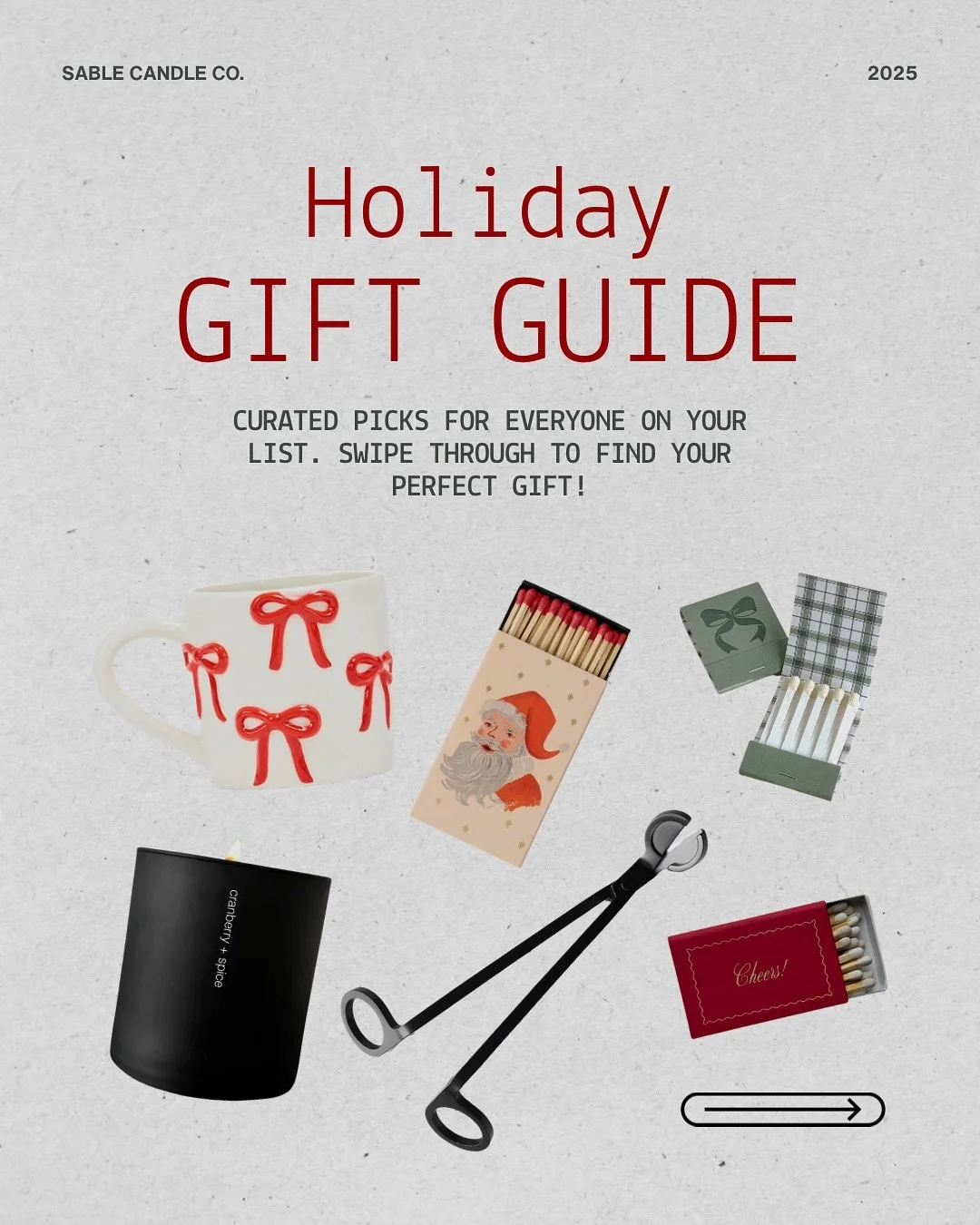 Curated picks for everyone on your list! 📝 Shop our holiday guide to explore seasonal candles, festive match sets, and unique greetings cards that will be sure to have a lasting impression 🖤🎁