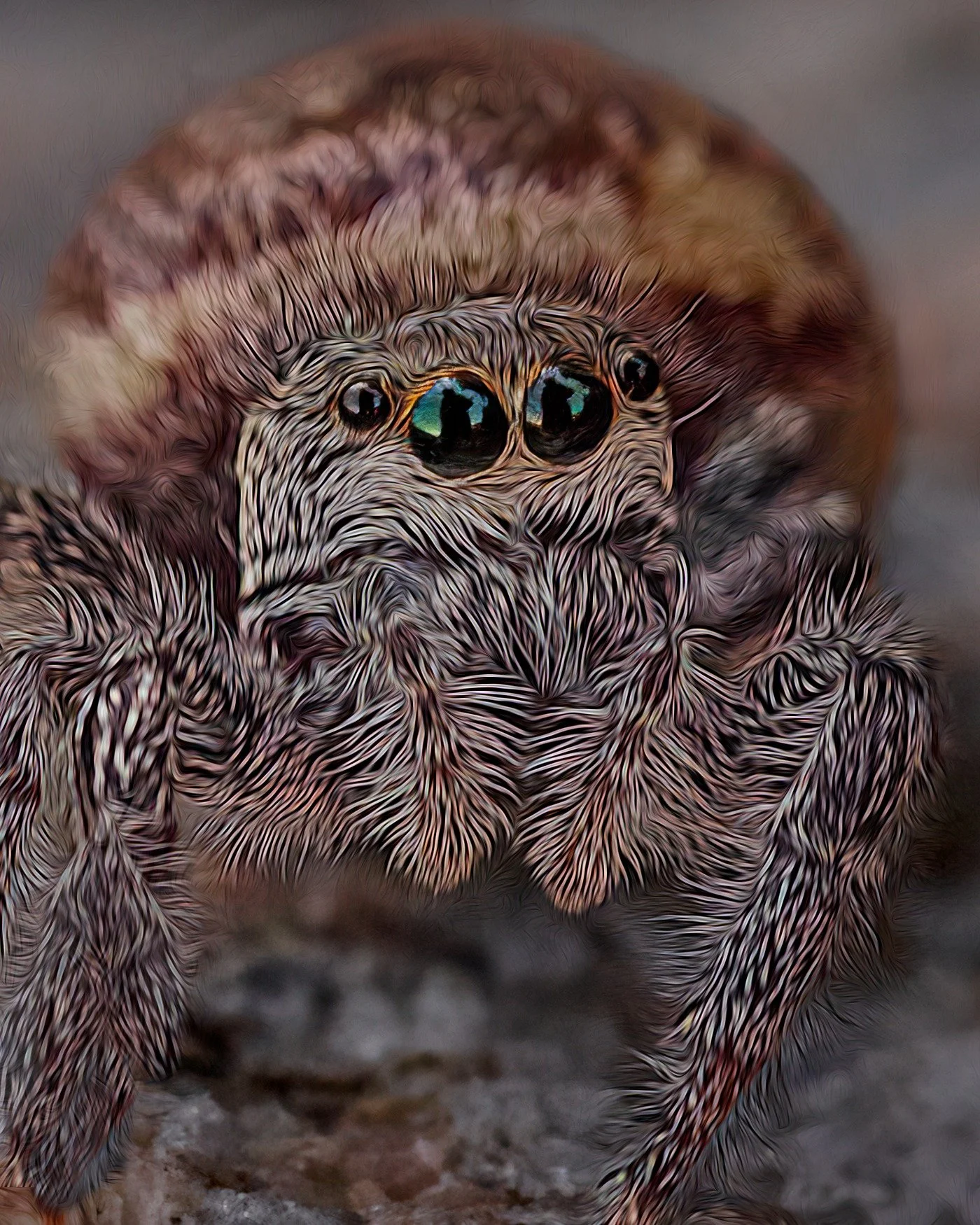 This little jumping spider befriended me on the beach. Tom and I took a walk along a wonderful new trail leading to the bay. Highly edited, swipe right to see the cropped but unedited version.

I was photographing cool, interesting and paredolia rock