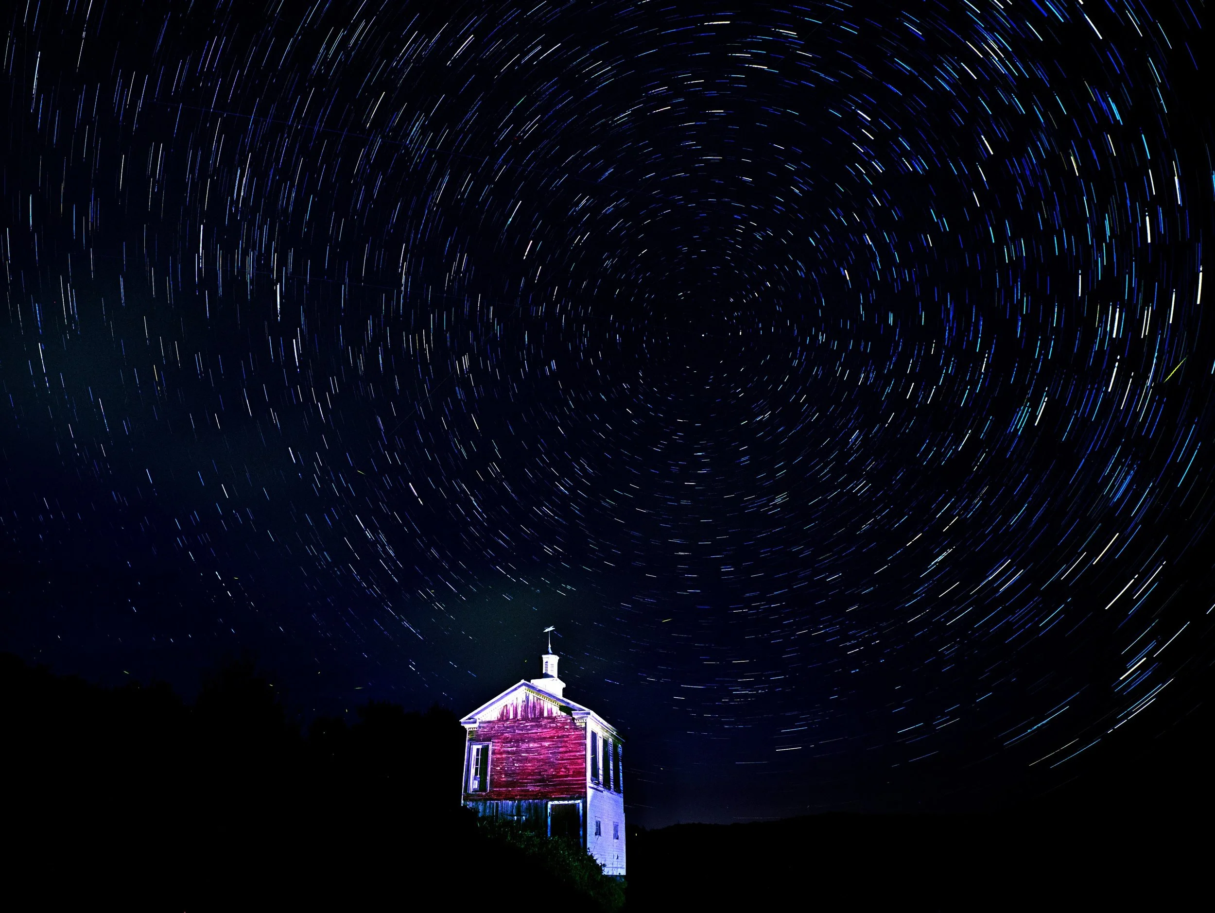 "A Two-Hankie" location
The Dog Chapel

Star Stacking aka Star Trails using Live Composite 

69 20-second exposures stacked in camera for a total time of 23 minutes

Taken with the @omsystem.americas M Zuiko 8-25mm lens on the OM-1

#omsyst