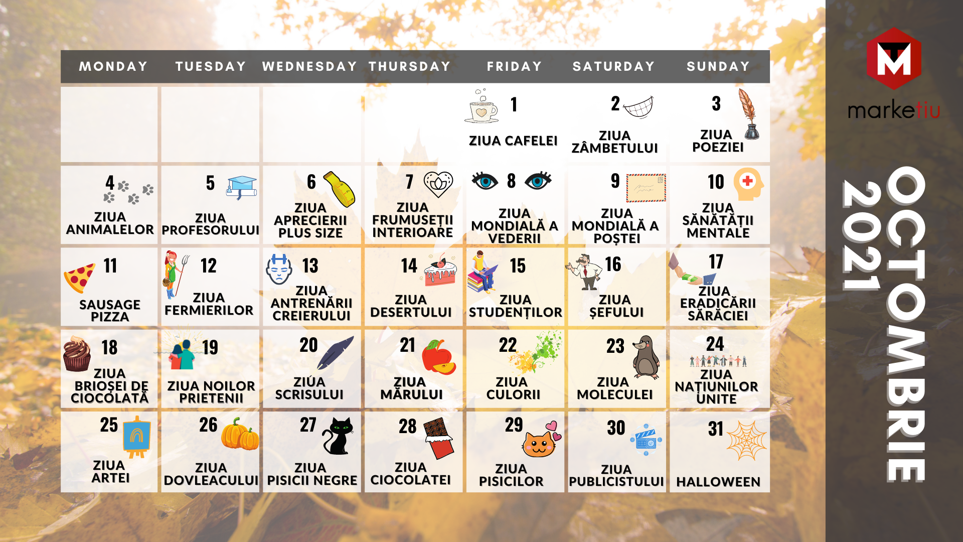 Calendarul sărbătorilor din Social Media - OCTOMBRIE 2021