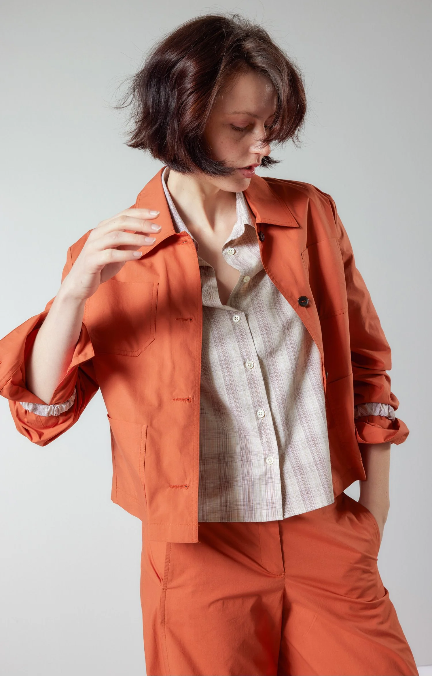 Kurze Jacke aus Baumwolle, Orange