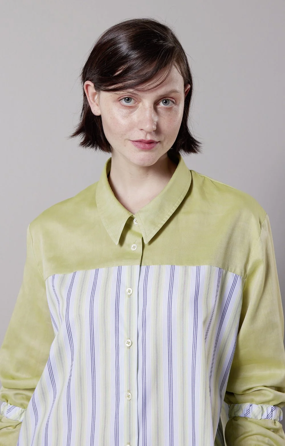 Oversized Hemd, Stoffmix Streifen/Limette