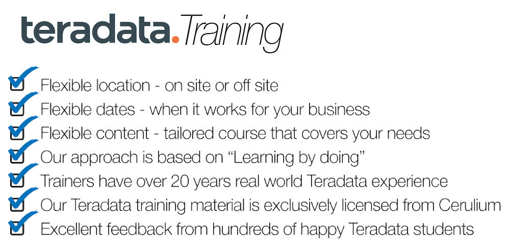 teradata.training, flexible location, flexible dates, flexible content, learning by doing, 20 years experience, exclusive material