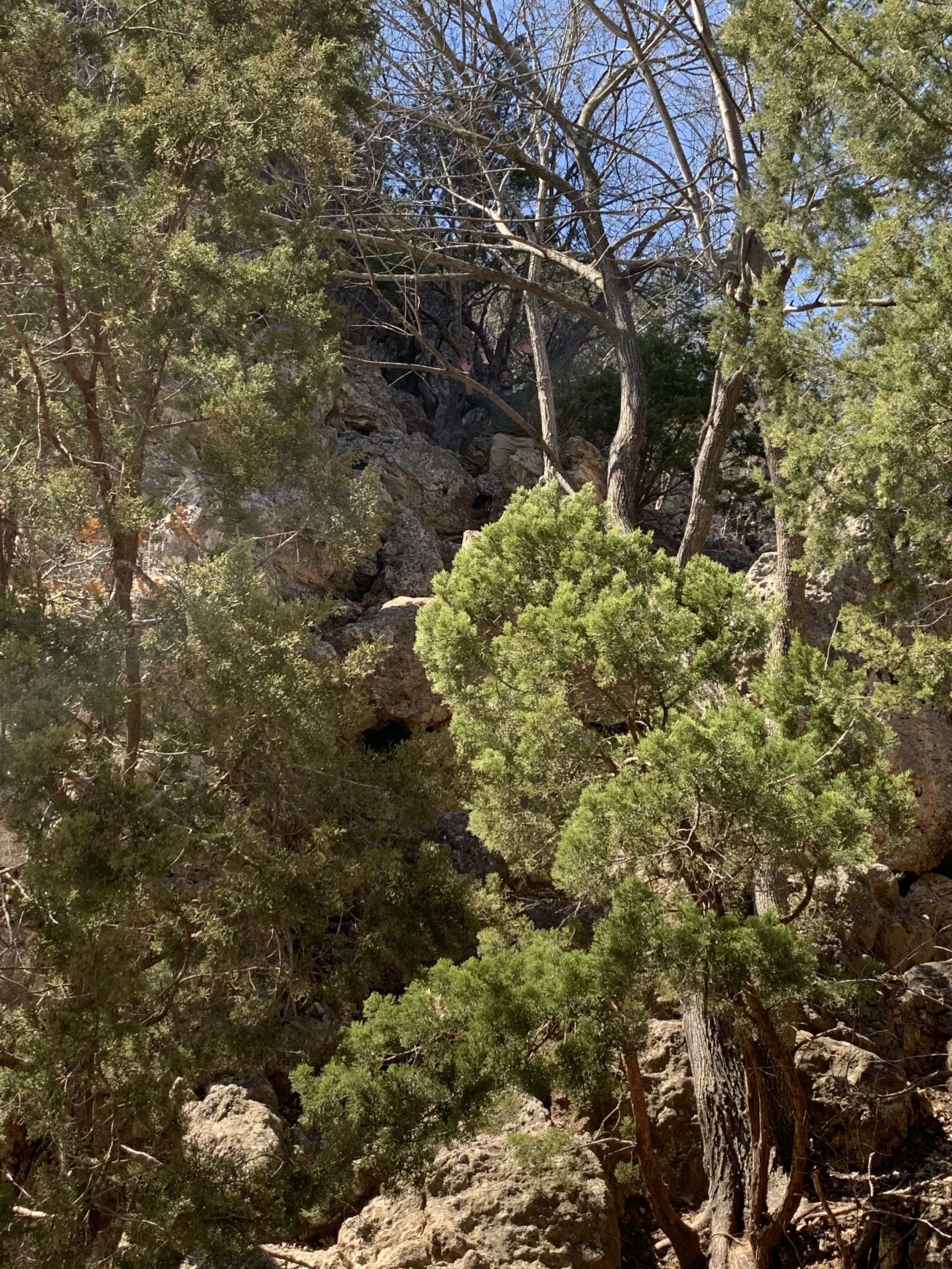 Hard to see but this is the trail leading to the cave to the top right of the fall