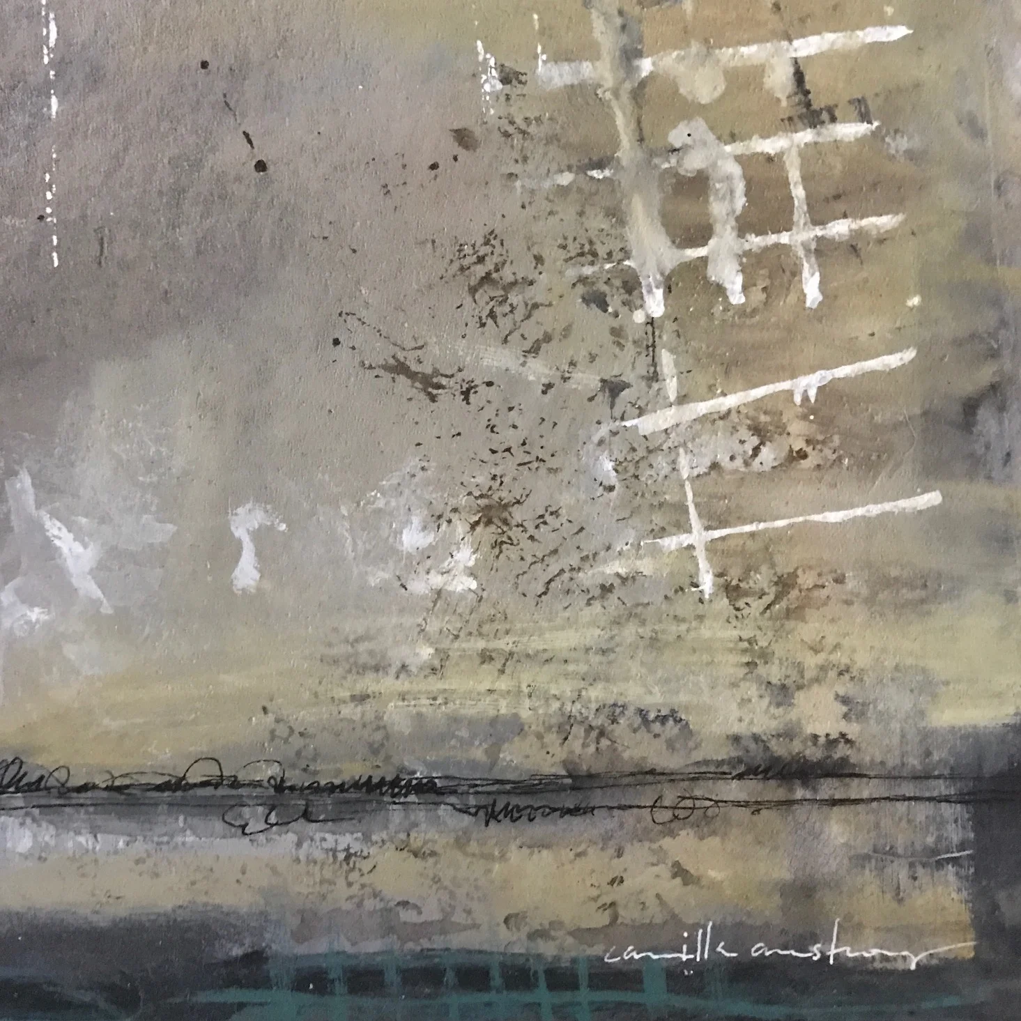 Ladders in the Fog II:on paper: 6x6 SOLD .jpg