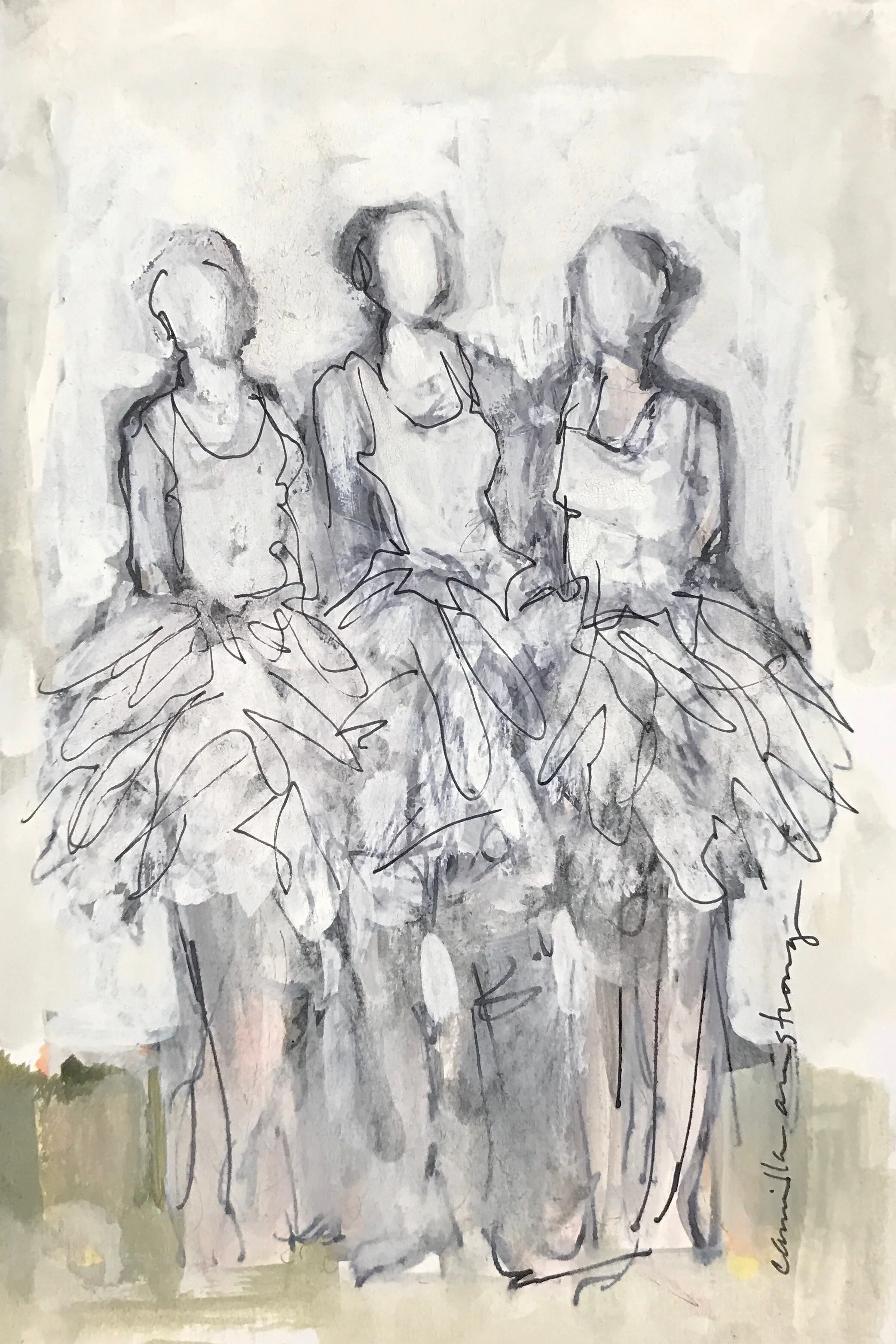 Muses, Ink on paper, 4x6 image, 13x16 matted, 225 .jpg