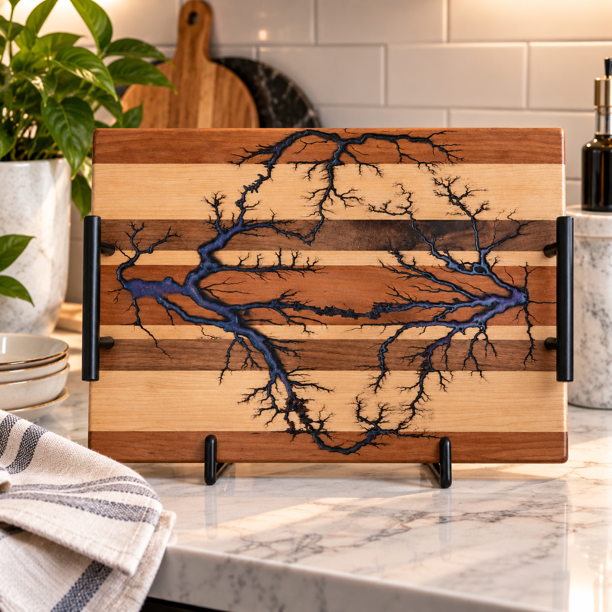 Lightning Fractal Hardwood Serving Board
