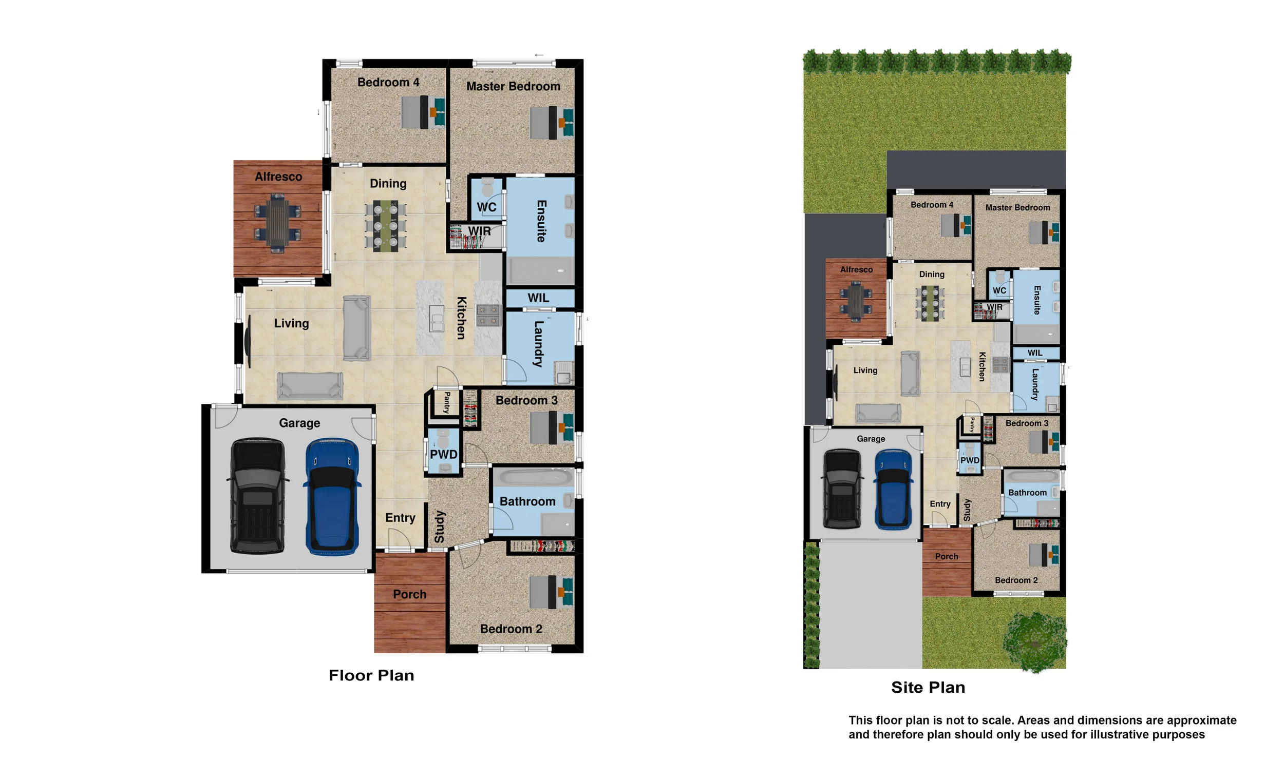 2D Colour Floor Plans with Site Plan