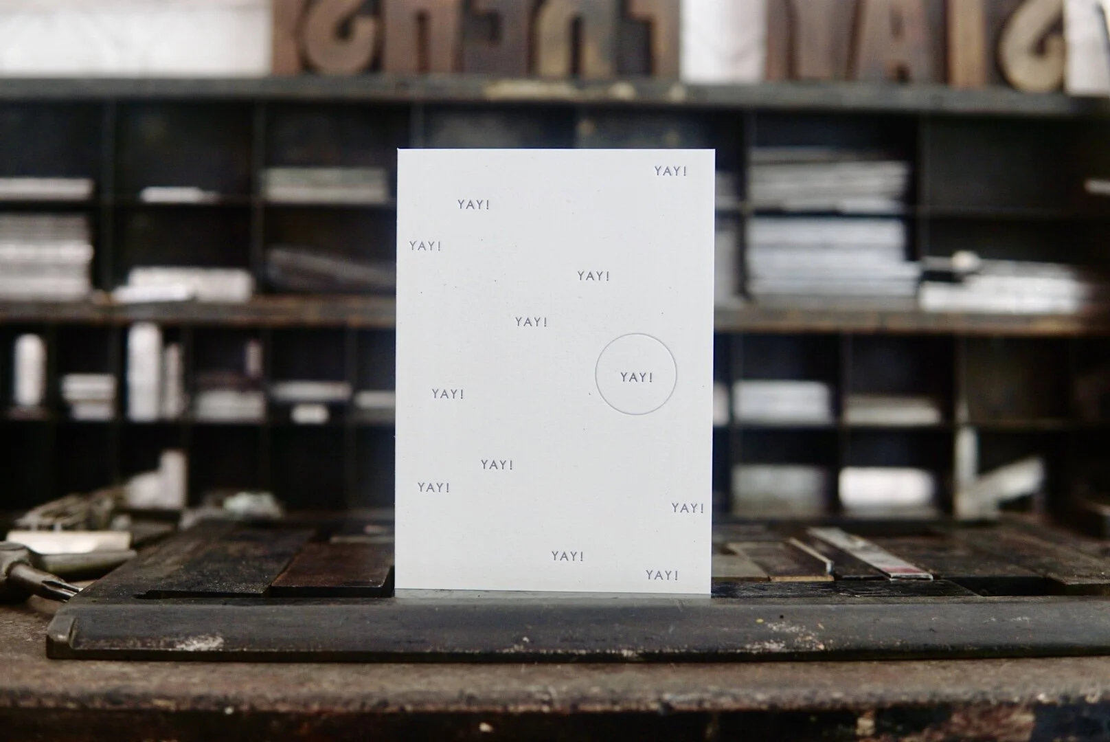 "Yay!" Circles Letterpress Greeting Card
