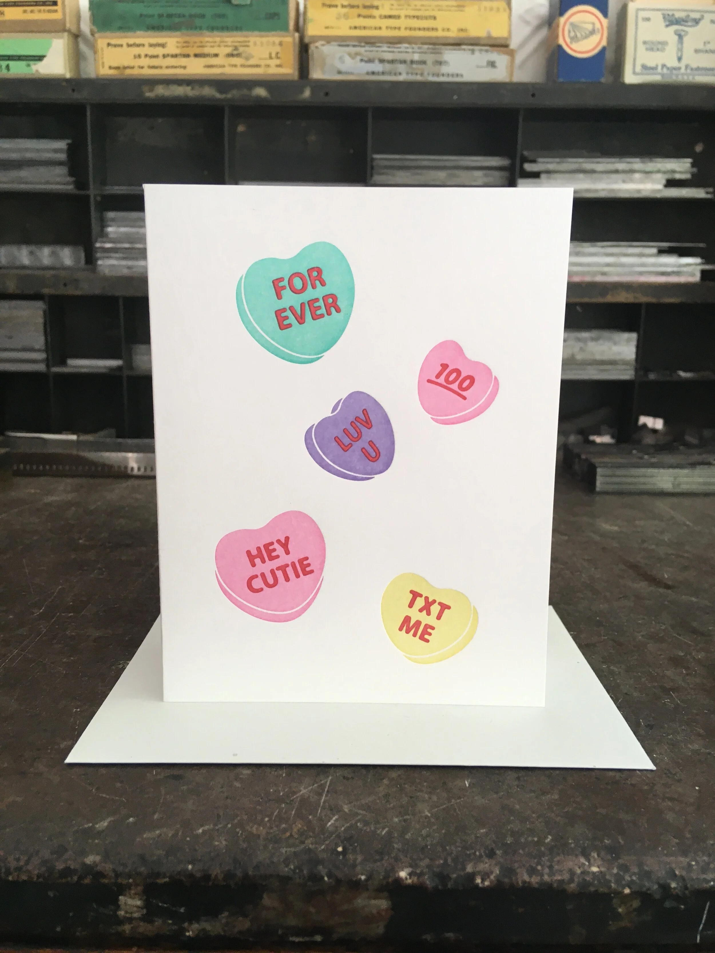 "Candy Hearts" Letterpress Greeting Cards