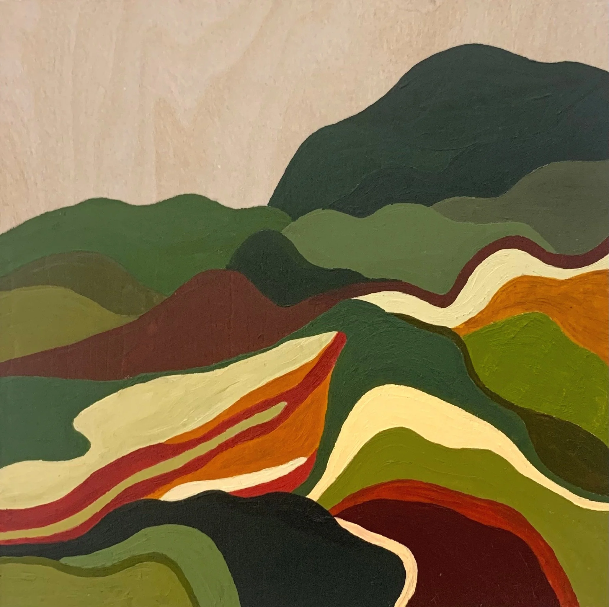 Lost in the Hills (6x6 acrylic on wood, 2022)