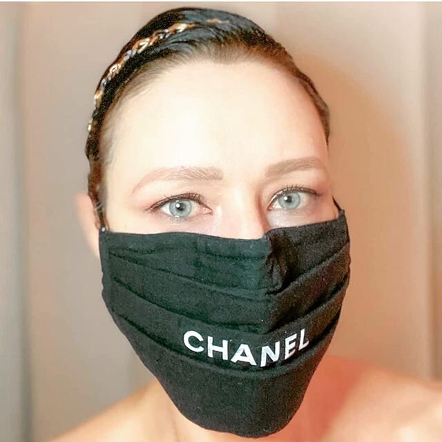 Stay safe, stay chic with one of our masks like our client, @pipsly, - we repurpose authentic designer shoe bags into washable reusable face masks with an inner wire on top for a proper fit.  #designerfacemask