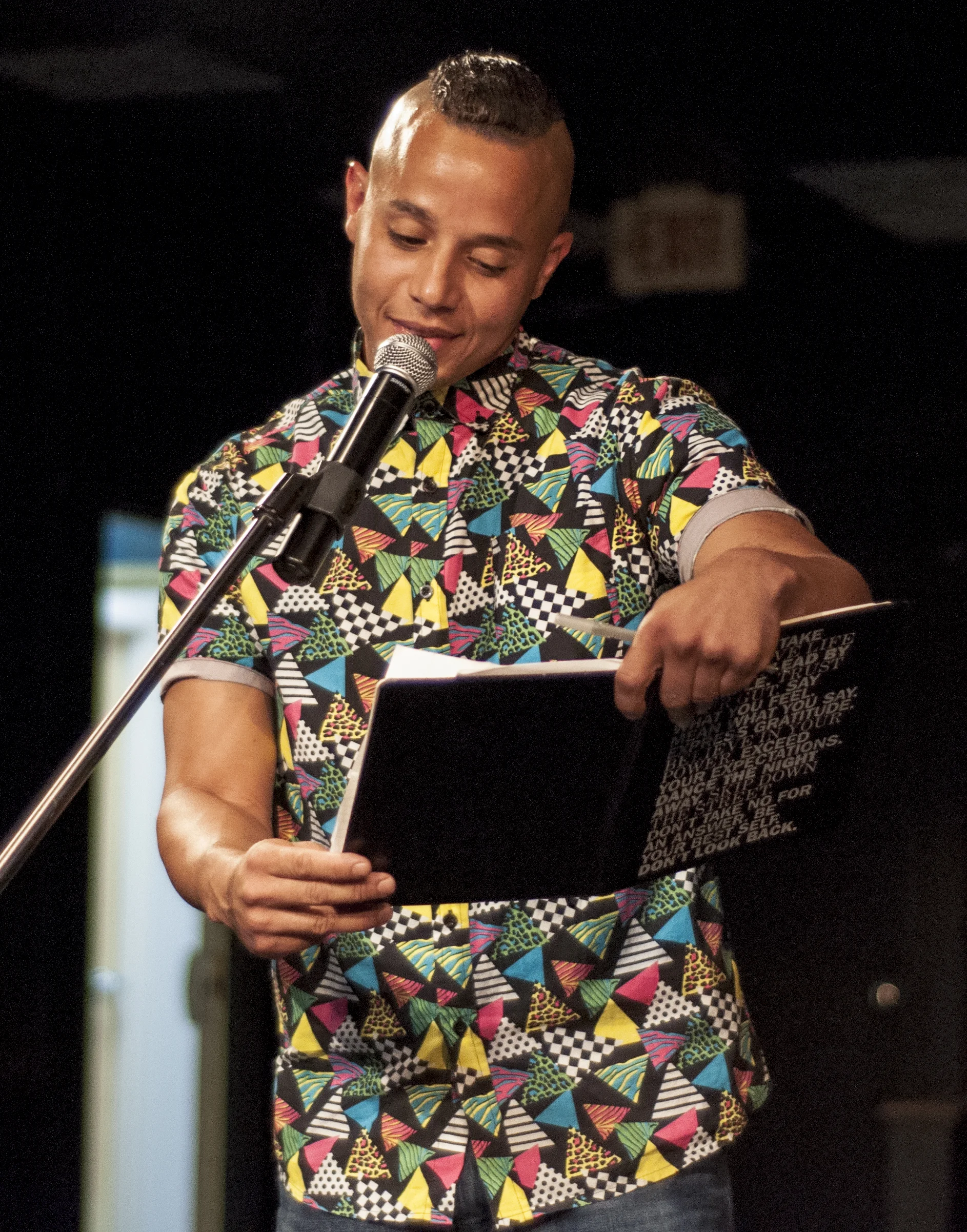 August 2, 2019 Higher Purpose Opening Reception. Spoken word John Peralta Photo credit Vacant Skye Photography.