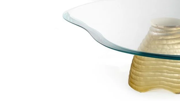 Reflex Angelo Murano 40 coffee table with Murano glass base, and clear glass top. Customizable coffee table for modern living room and office.